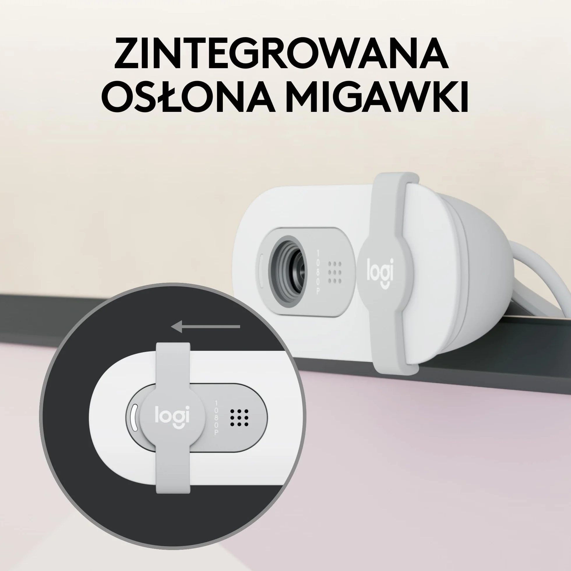 Logitech Brio 100 Full HD Kamera do spotkań i streamowania, automatyczny balans światła, wbudowany mikrofon, osłona migawki, USB-A, do Microsoft Teams, Google Meet, Zoom i innych - Biały
