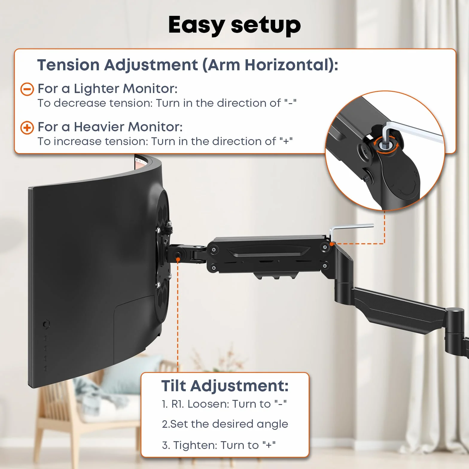 Uchwyt ścienny do monitora 17-32'' - bardzo długie pojedyncze ramię monitora montowane na ścianie, w pełni regulowany uchwyt ścienny Vesa, VESA 75x75/100x100, nośność do 9 kg, czarny