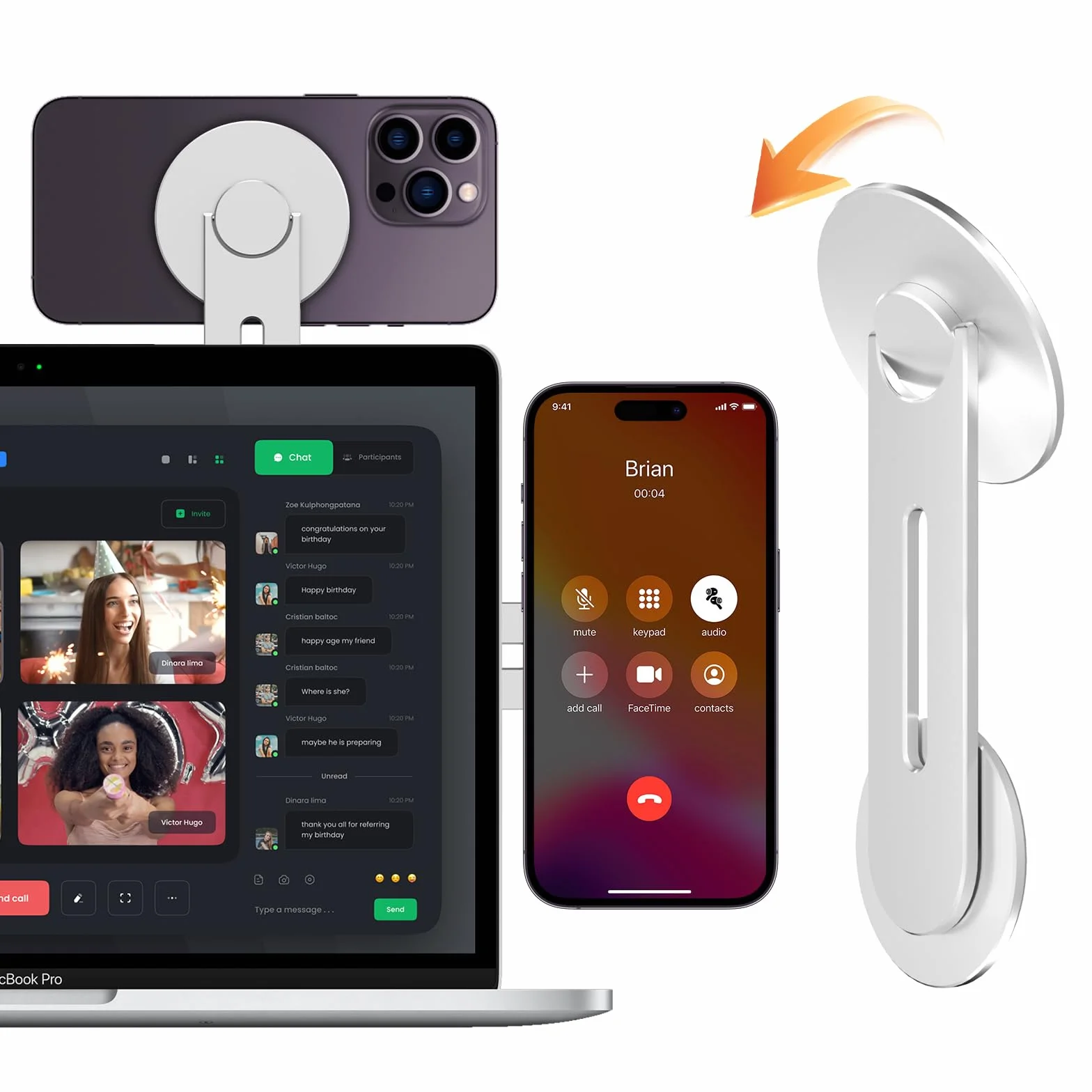 CloudValley Magnetyczny uchwyt na telefon komórkowy, regulowany uchwyt na kamerę, kompatybilny z MagSafe iOS 16/MacOS Ventura, wąski uchwyt przedłużający do laptopa