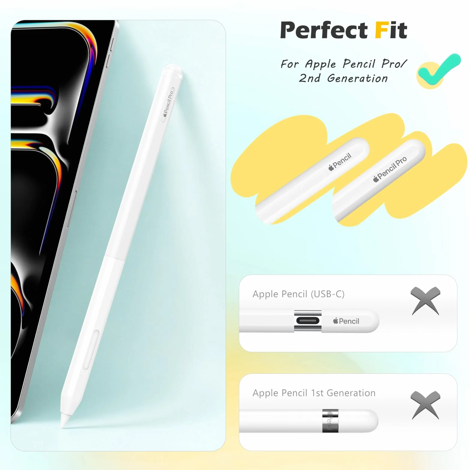 MoKo for Apple Pencil Pro Case, Apple Pencil 2nd Generation Silicone Case, Crystal Clear Case Holder Protective Cover Sleeve Compatible with iPad Pencil Pro and 2nd Generation Only, Crescent White