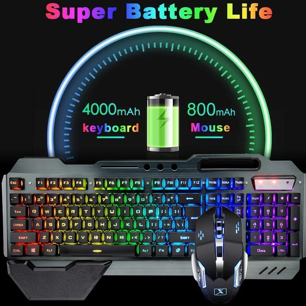 Bezprzewodowy zestaw klawiatura mysz 2,4 GHz 4800 mAh LED RGB 2400 DPI