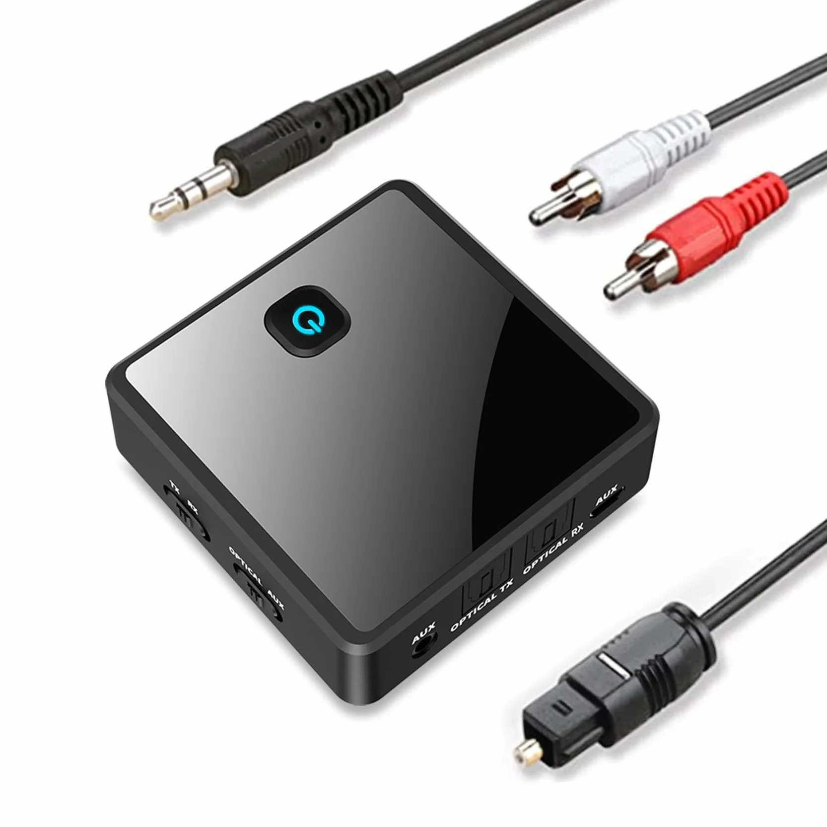 Odbiornik nadawczy Isobel Bluetooth 5.0 (optyczny, 3.5mm AUX, RCA), Niska latencja bezprzewodowy adapter audio Bluetooth AUX Adapter do telewizora PC Samochód/głośniki domowe Stereo System, Dual Link