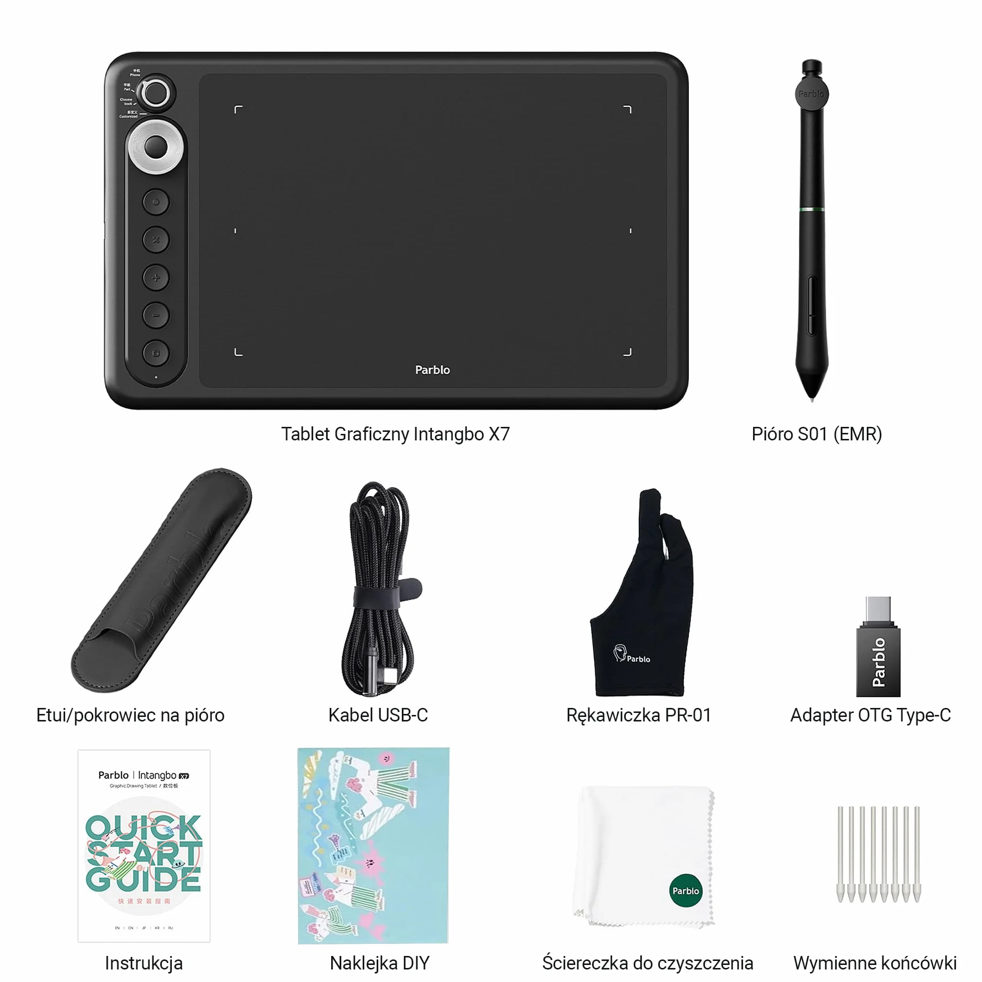 Parblo Intangbo X7 Czarny Tablet Graficzny 7,2 x 4,5 Cale 8192 Poziomy Nacisku USB-C