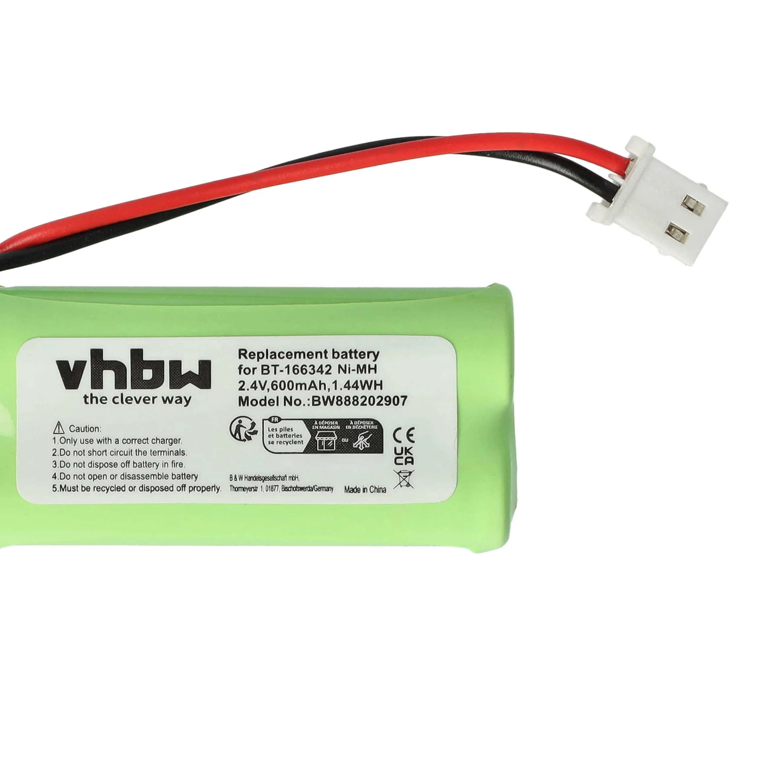 vhbw Akumulator kompatybilny z V-Tech BT162342, BT-162342, BT1623421, BT-1623421, BT166342 bezprzewodowy telefon stacjonarny (600 mAh, 2,4 V, NiMH)