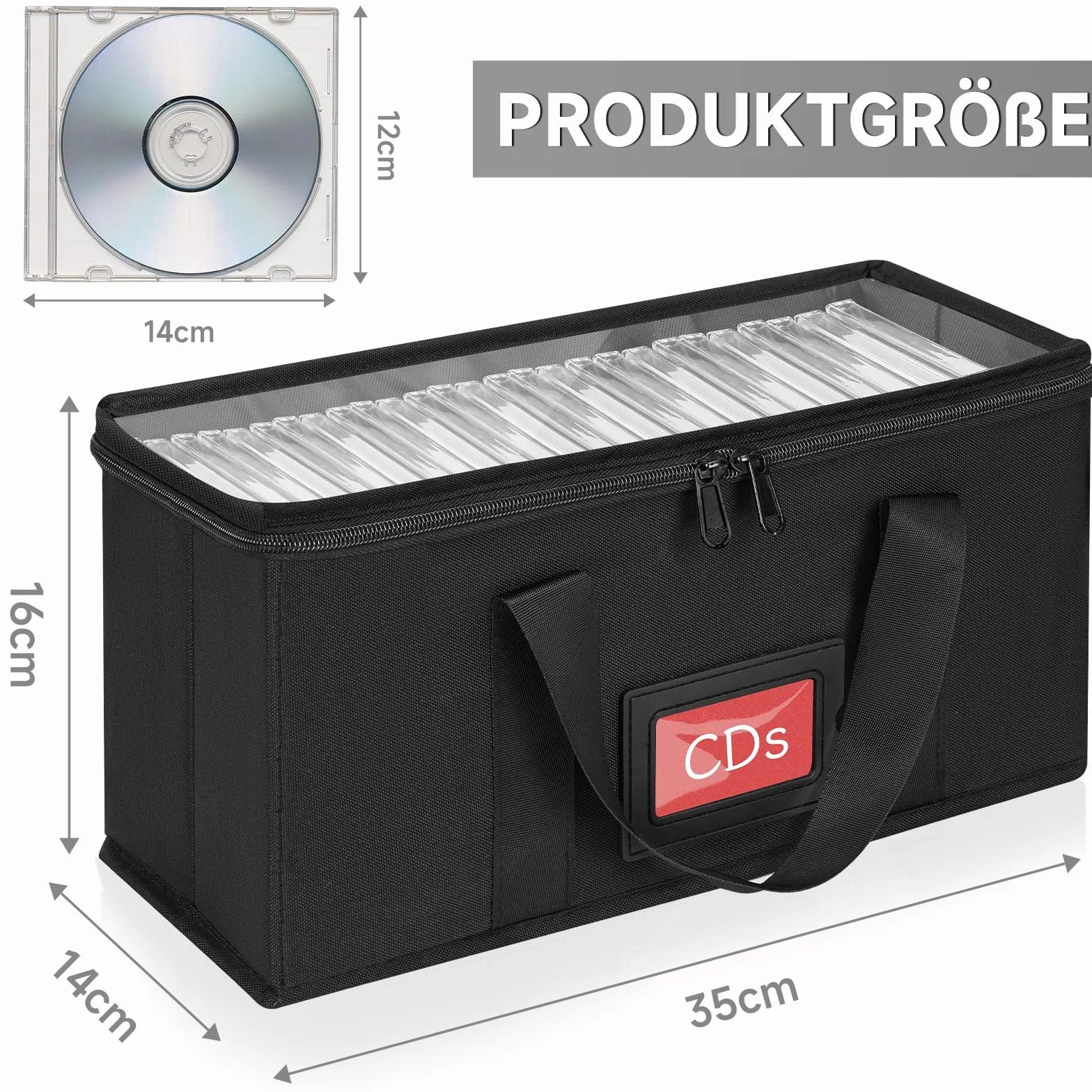 Etui do przechowywania płyt CD, DVD, torba do przechowywania CD/DVD z uchwytem do noszenia, torba na płyty CD/DVD z przezroczystą pokrywą (czarne etui na CD, 6 sztuk)
