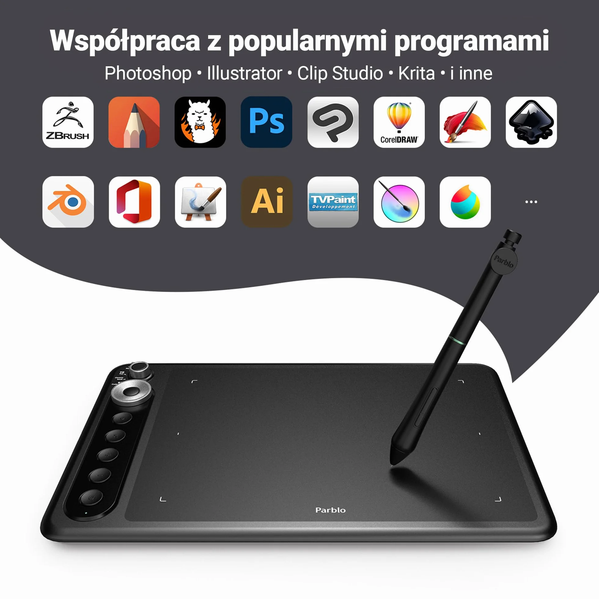 Parblo Intangbo X7 Czarny Tablet Graficzny 7,2 x 4,5 Cale 8192 Poziomy Nacisku USB-C