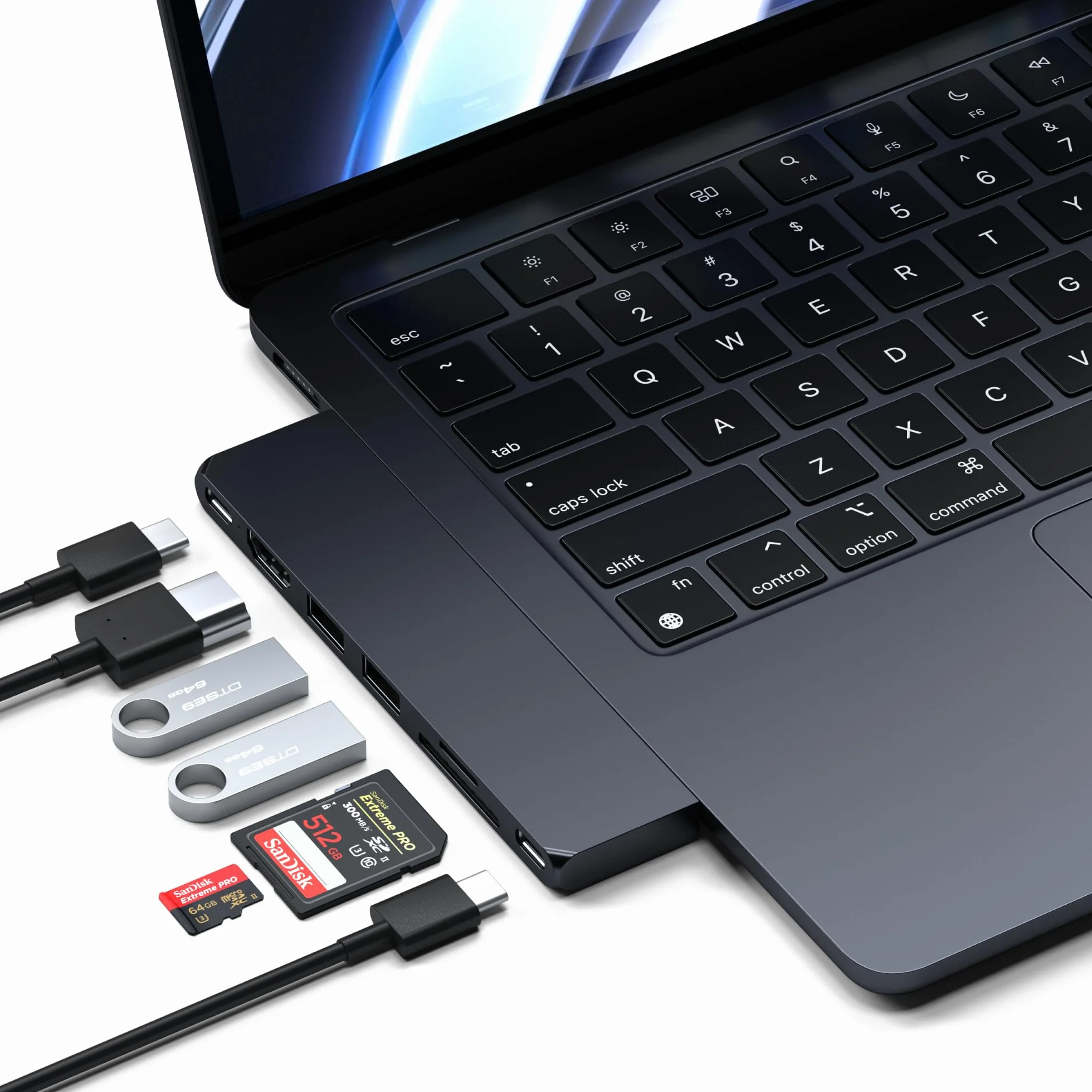 SATECHI 7-w-1 podwójny koncentrator USB-C Pro Slim USB4 z 6K@60Hz 40 Gb/s, 100 W PD, 2x USB-A i 1x USB-C 10 Gb/s, HDMI 4K@60Hz i czytnikami kart SD/MicroSD dla MacBook Air/Pro/Neo – północ