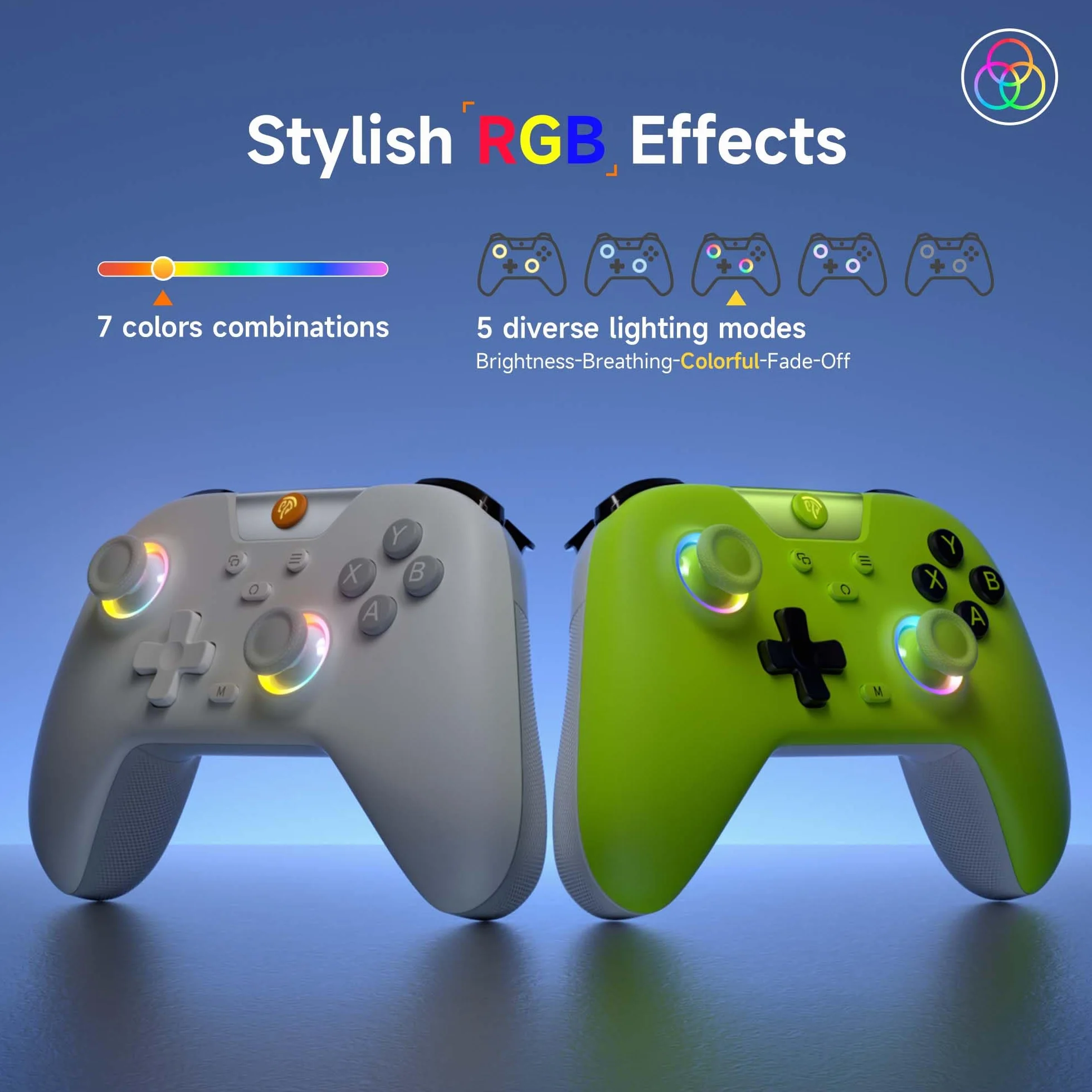 EasySMX X05 Bezprzewodowe kontrolery do komputera z RGB/wibracjami, joystickiem halowym, kontrolerem Bluetooth PC dla graczy/przełączników/telefonów komórkowych/Android/iOS/Android TV Box, 750 mAh