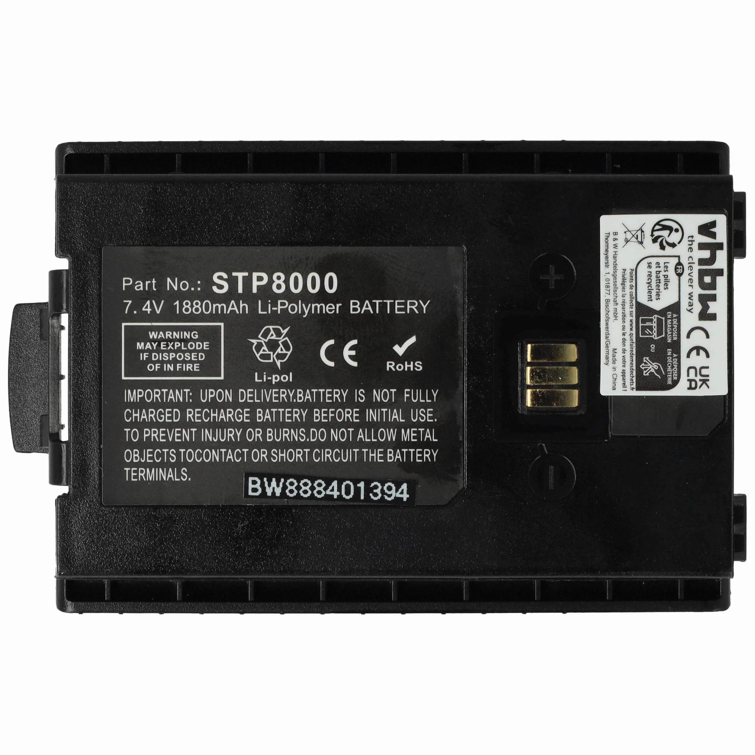 vhbw Akumulator kompatybilny z Sepura SC20, SC2020, SC2024, SC21, STP8000, STP8020, Walkie Talkie 1880 mAh 7,4 V litowo-polimerowy