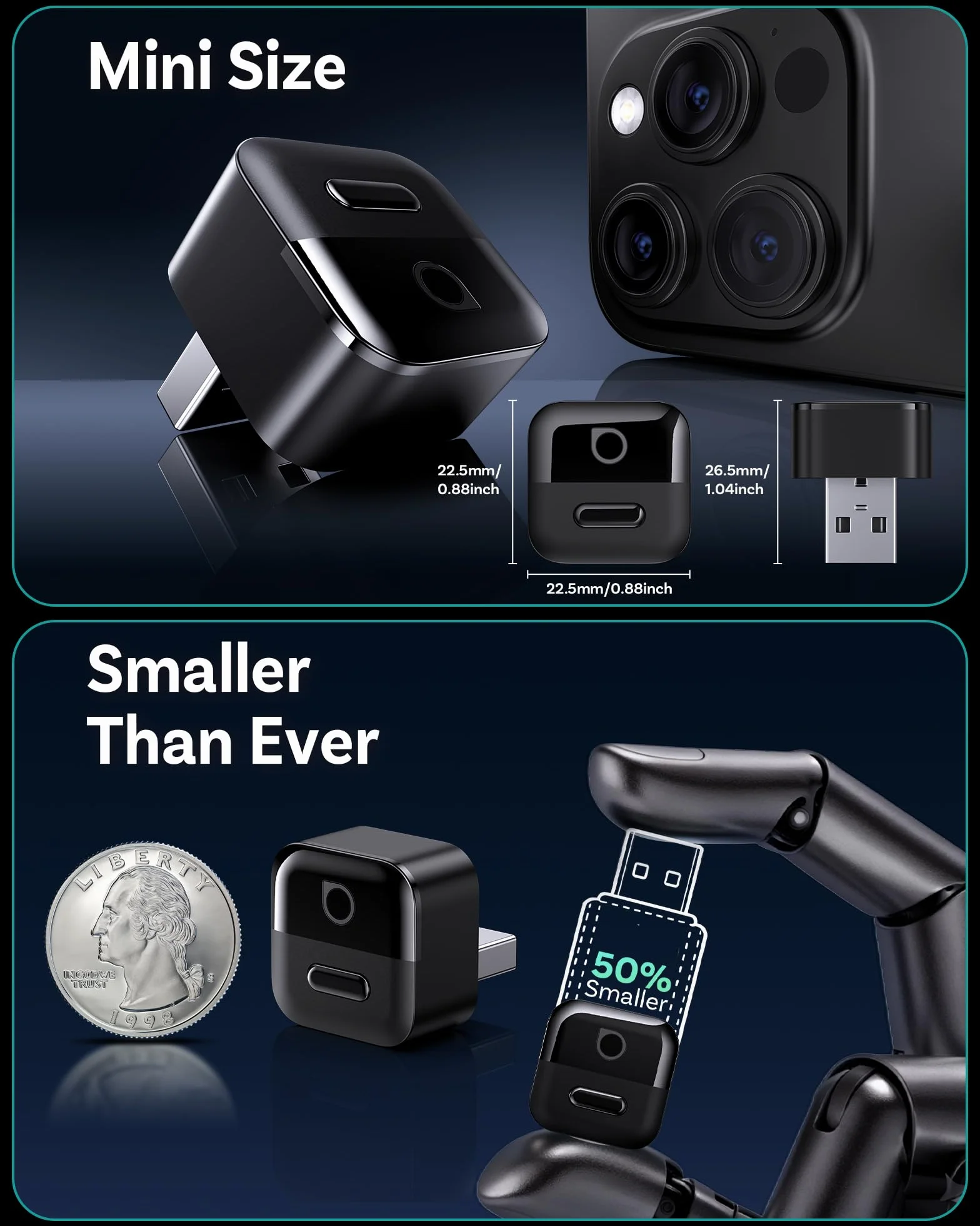 OTTOCAST Mini Pico 2026 CarPlay & Android Auto bezprzewodowy adapter, Smart Button, 5-8s Auto Connect, Plug & Play, USB-A/USB-C, aktualizacja OTA, przewodowy na bezprzewodowy (iOS 10+/Android 11+)