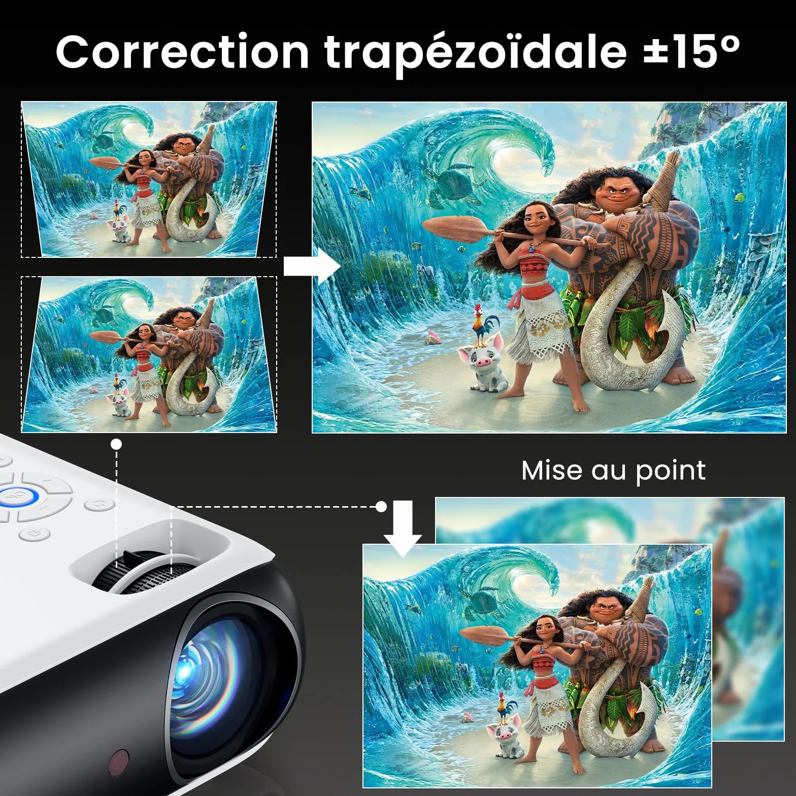 Mini projektor 4K, HAPPRUN H1 Full HD rzutnik z Bluetooth – natywny 1080P przenośny projektor na zewnątrz z głośnikiem, kompatybilny ze smartfonem, HDMI, USB, AV, TV-Stick, PS5 do kina domowego