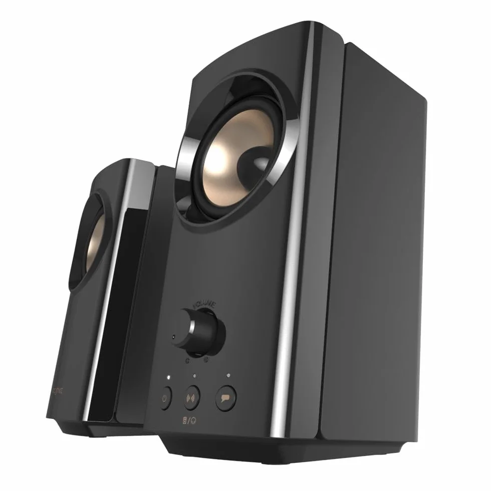 CREATIVE T60 2.0 głośnik HiFi PC, audio USB-C, mikrofon, złącze słuchawkowe, Bluetooth 5.0, 3,5 mm AUX-In, moc szczytowa 60 W, do komputera, laptopa, komputera Mac