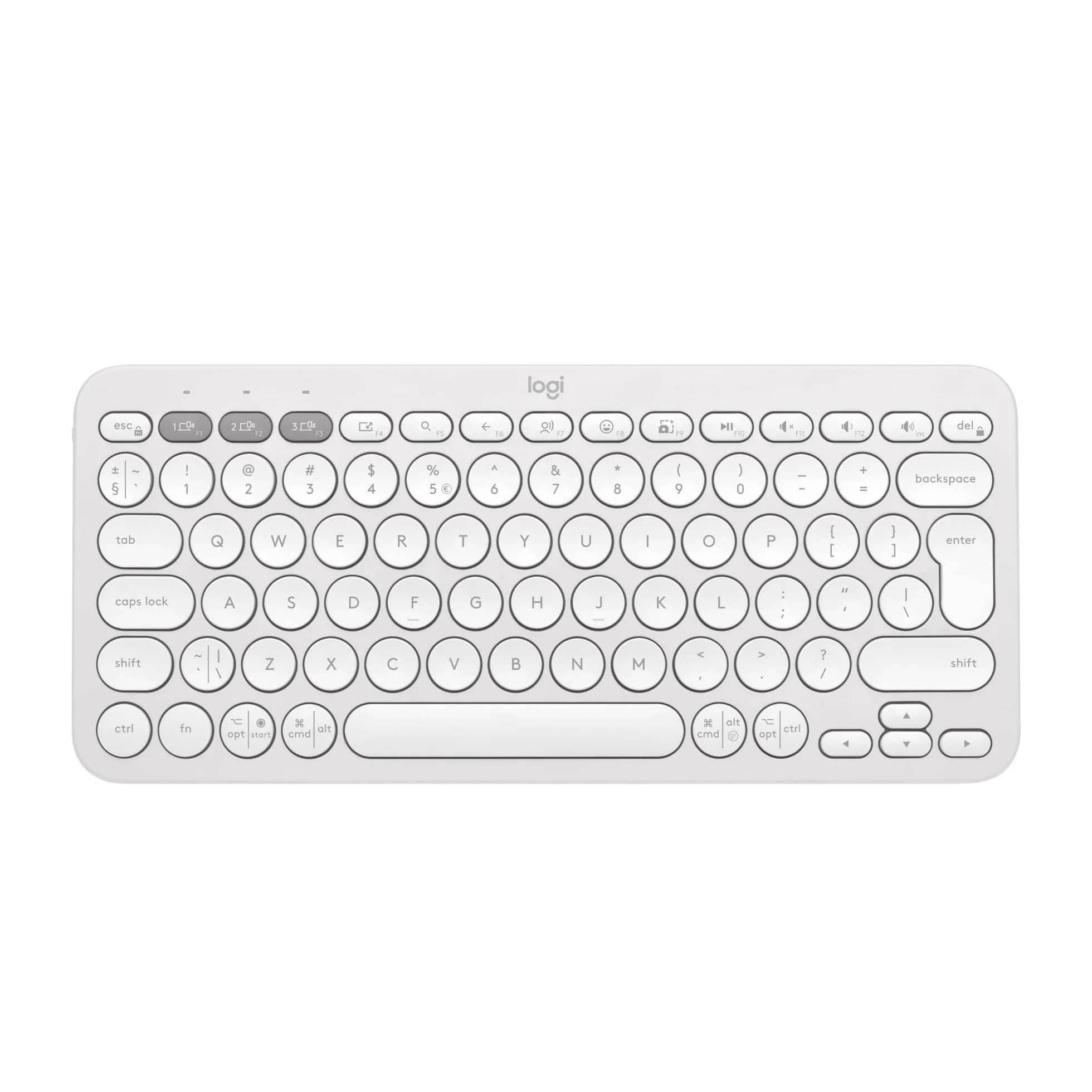 Logitech Pebble Keys 2 K380s, bezprzewodowa klawiatura Bluetooth do wielu urządzeń z ustawianymi skrótami, smukła, przenośna, przełączanie, Windows, macOS, iPadOS, Android, Chrome OS, QWERTY US-Biały