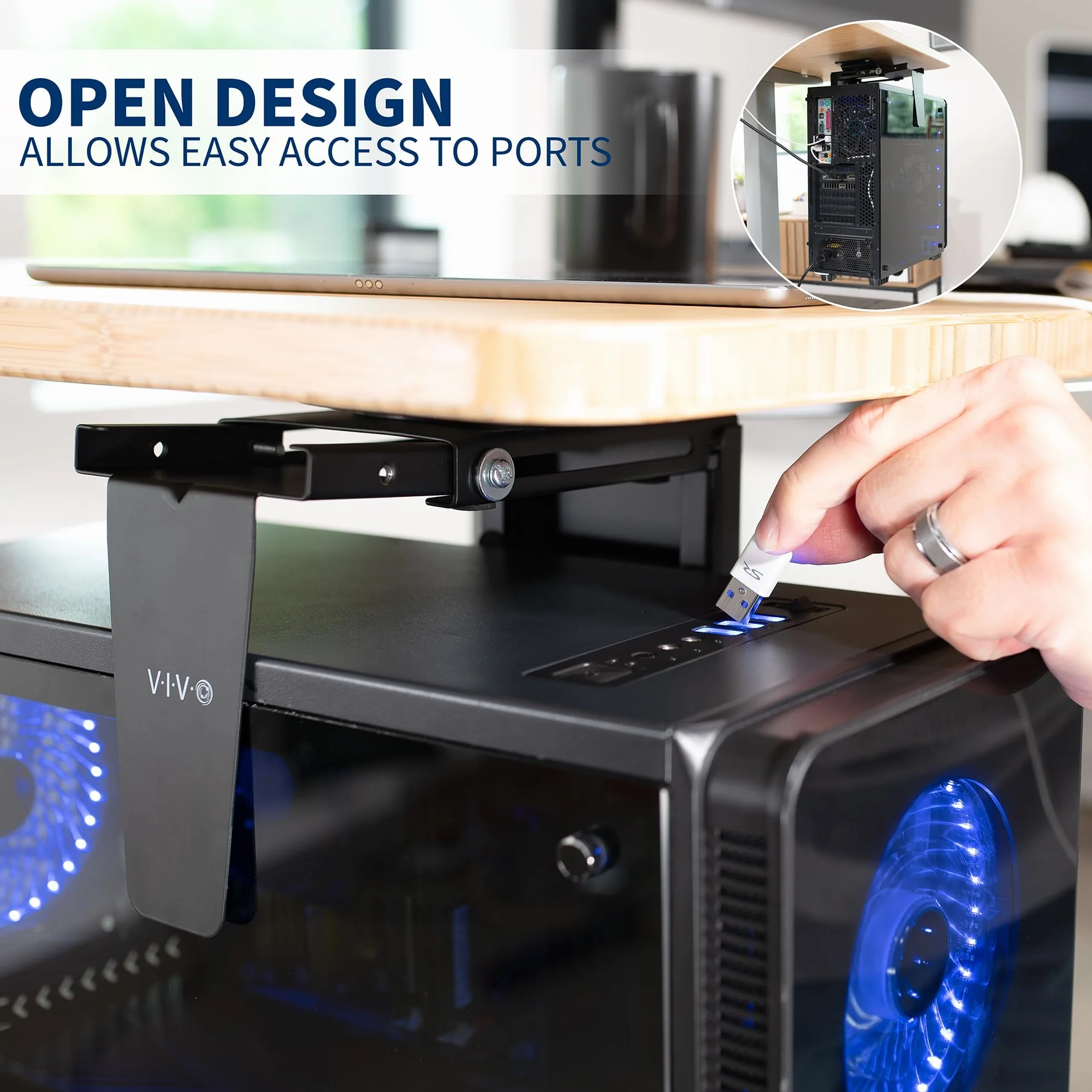 VIVO Regulowany uchwyt do komputera pod biurkiem i ścianą, czarny MOUNT-PC01