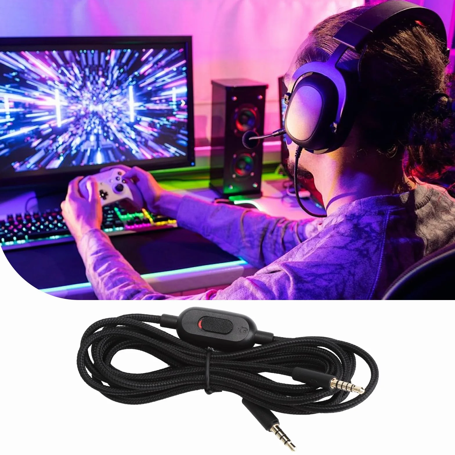 TNSLAND Zestaw słuchawkowy gamingowy, zapasowy kabel audio 200 cm, z regulacją głośności, kompatybilny z G Pro, G Pro X, G433, G233, czarny