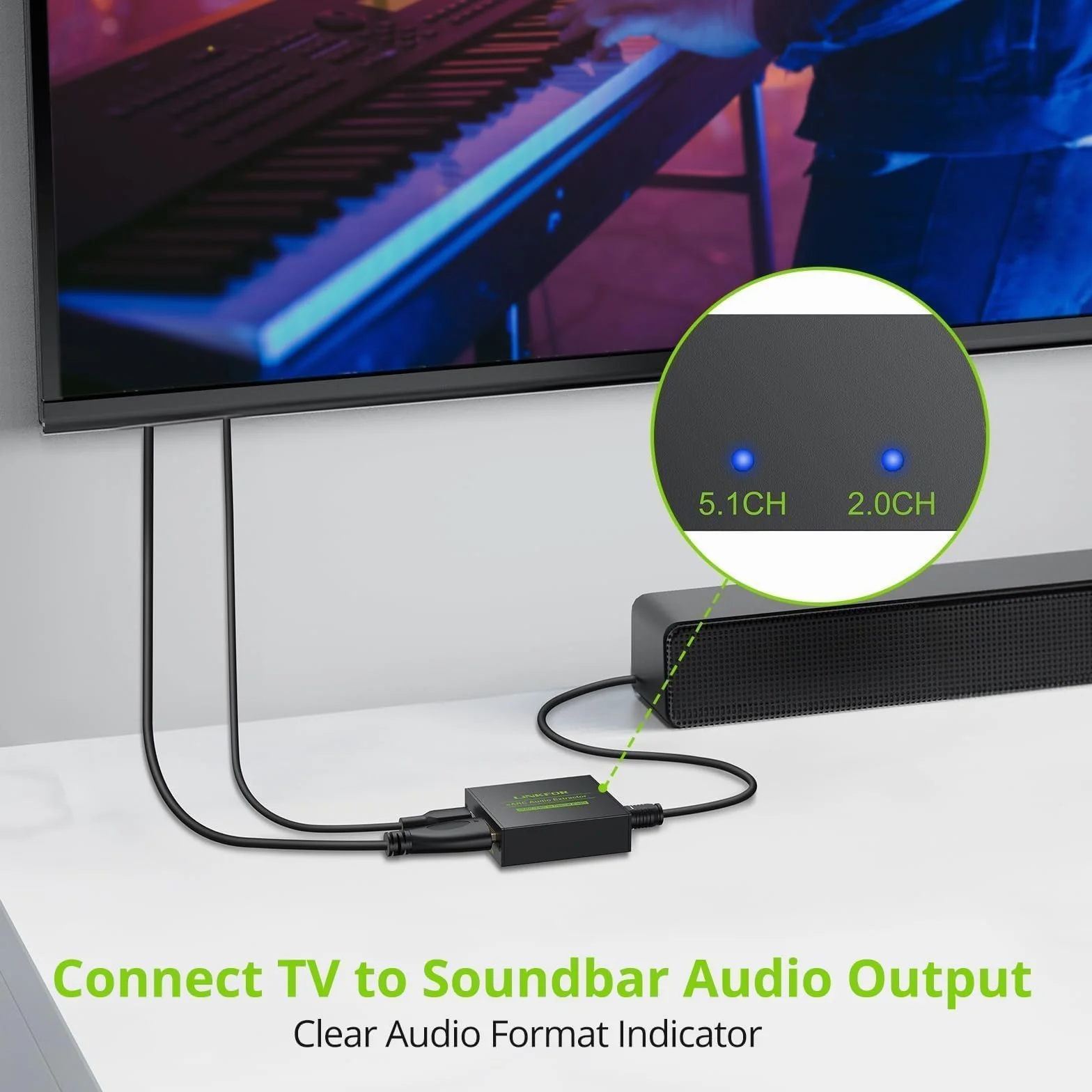 LiNKFOR HDMI eARC/ARC na optyczny ekstraktor audio – konwerter audio eARC 192 kHz z obsługą Dolby/DTS 5.1, adapter HDMI ARC do soundbara, telewizora, kina domowego - ekstraktor audio ARC dla wysokiej