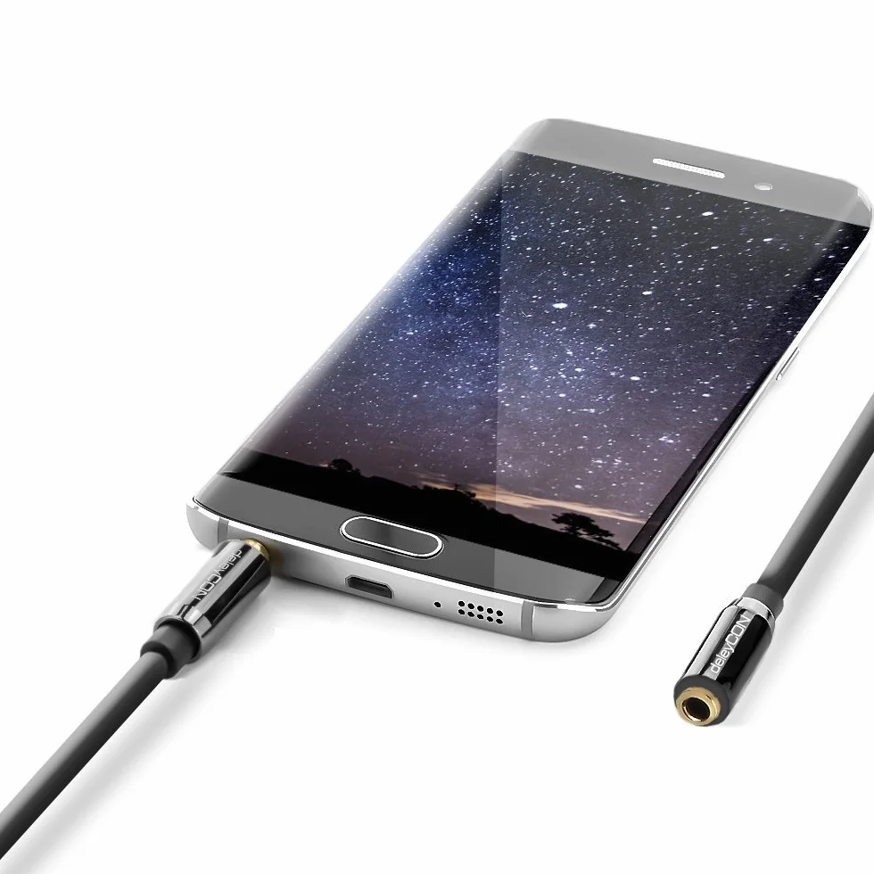 deleyCON 1,5m Przedłużacz Audio Stereo - Jack 3,5 mm Gniazdo na Wtyk - Kabel AUX Stereo z Metalową Wtyczką do Głośników i Słuchawek - Czarny