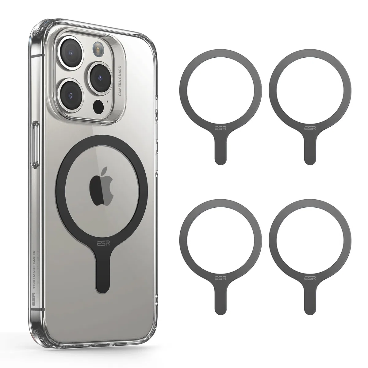 ESR MagSafe magnetyczne pierścienie na telefon, uniwersalny zestaw do konwersji bezprzewodowej ładowarki do iPhone 16/16e/15/14/13/12/11, Galaxy S24/S23/S22 i innych, czarne