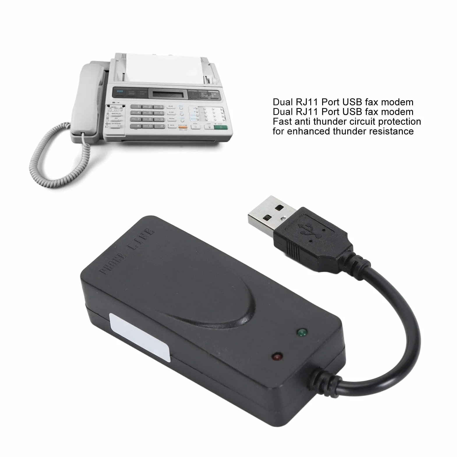 Zewnętrzny Analogowy Faks-Modem USB V.90 56K Dial Up z Dwoma Portami RJ11, Gniazdem na Telefon, Obsługa Identyfikacji Dzwoniącego dla Komputera i Laptopa