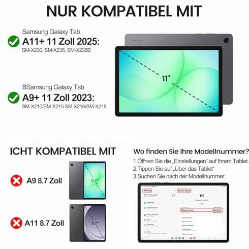 Vobafe etui na Samsung Galaxy Tab A11+ A9+ 11 cali (2025/2023), cienka lekka twarda ochronna okładka z podstawą dla Galaxy Tab A11 Plus A9 Plus, automatyczna funkcja snu/budzenia, Czarny