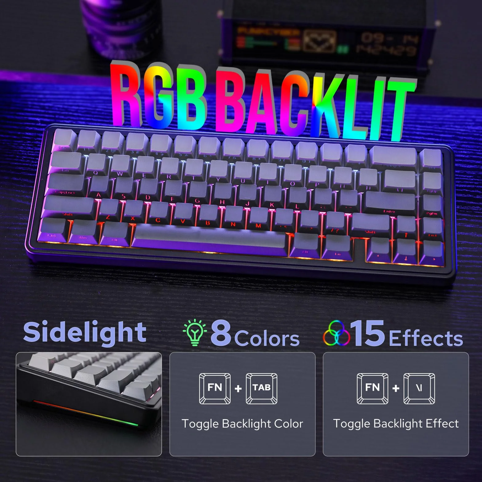 EPOMAKER x AULA F65 65% klawiatura mechaniczna Tri-Mode RGB Hot Swap 4000 mAh czarny Reaper Switch