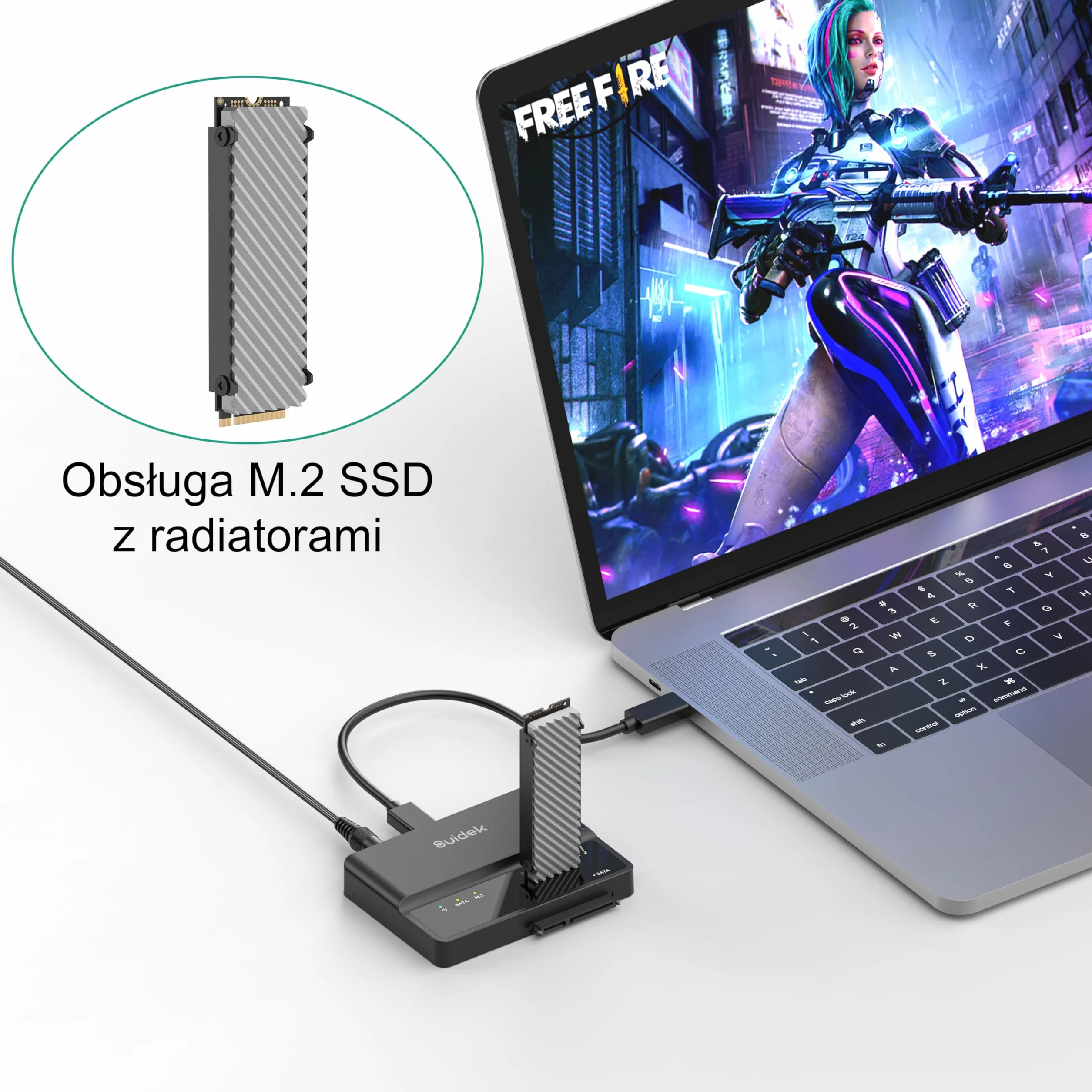 SUIDEK Adapter obudowy M.2 NVMe SSD, czytnik dysków twardych 10 Gbps, bezpłatny konwerter obudowy USB 3.2 z zewnętrznym adapterem PCIe NVMe obsługuje klawisze M.2 2, 2,5