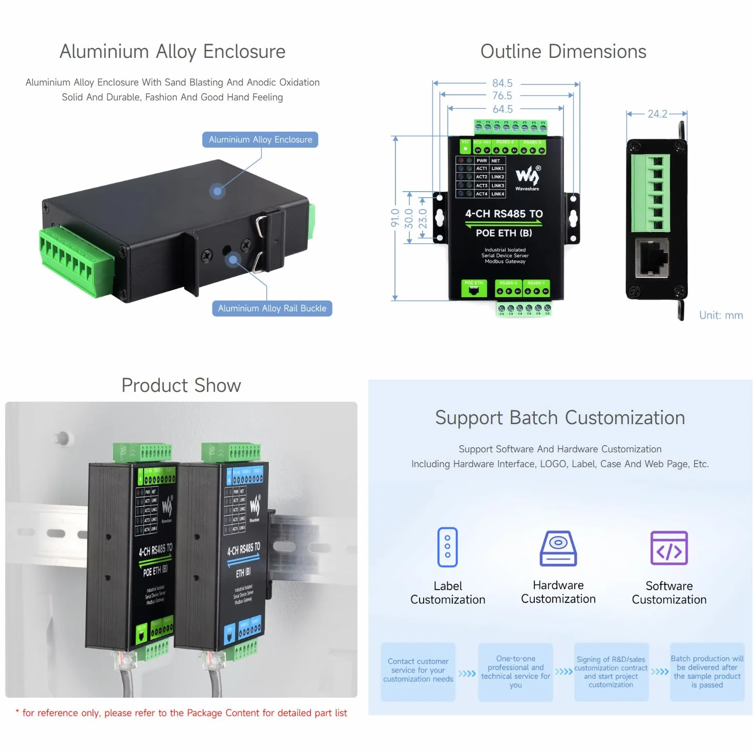 Waveshare 4-Ch RS485 to RJ45 Ethernet Serial Server Modbus Gateway