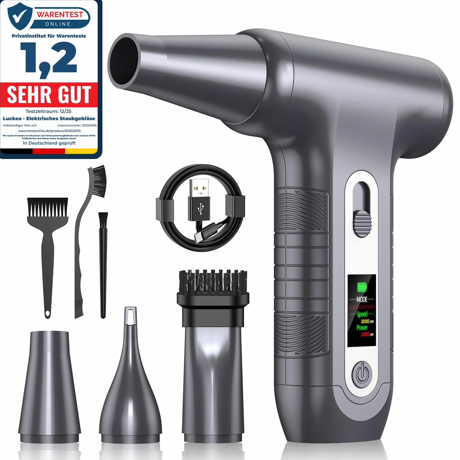 Elektryczna dmuchawa do kurzu z wyświetlaczem HD – Electric Air Duster 20 0000 obr./min ze światłem LED, mini dmuchawa z akumulatorem, sprężone powietrze do czyszczenia PC, dmuchawa powietrza do