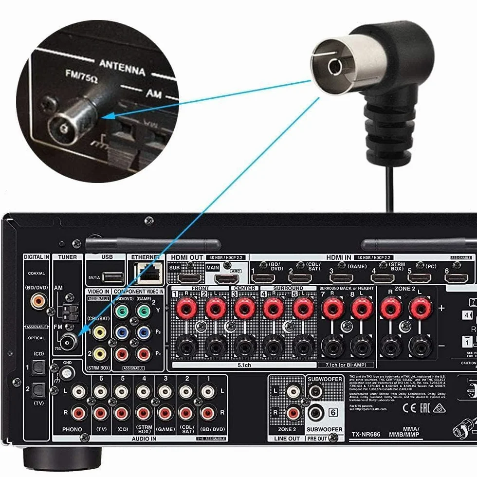 Bingfu Kabel Antena Radio FM Kanał HiFi Wewnątrz 75 ohm Koncentryczny Przewód Antena z Żeńskim TV i Męskim Adapter F Kompatybilny z Samsung Sony Yamaha Denon Panasonic Onkyo
