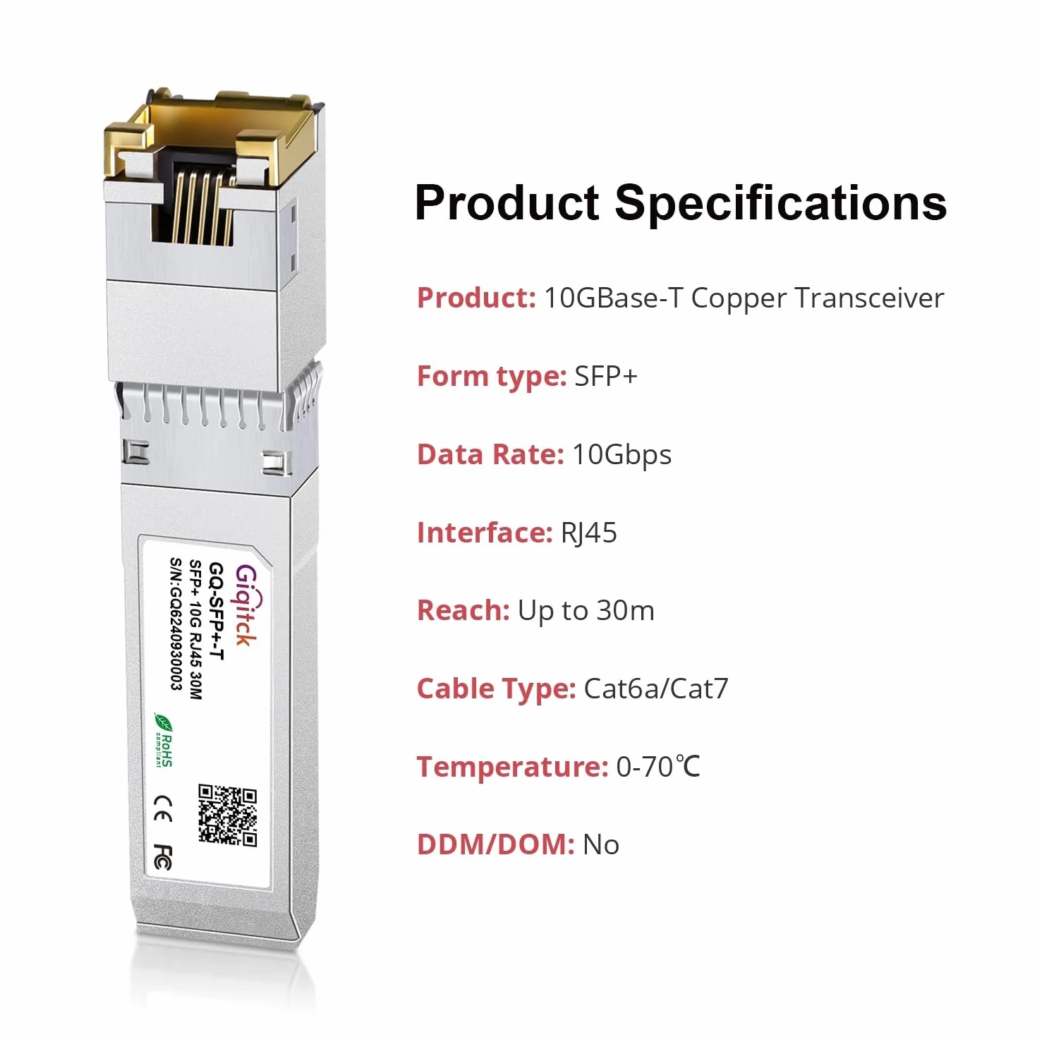 SFP+ 10GBase-T Transceiver RJ-45 Miedziany 30m Cat6a/Cat7 Kompatybilny Cisco Ubiquiti MikroTik