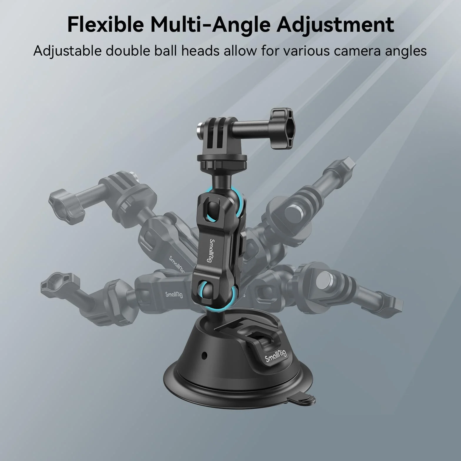 SMALLRIG Dwuwarstwowy Uchwyt z Przyssawką dla GoPro Hero 11/10/9, dla DJI Osmo Action/Procket, dla Insta360 X3, Podwójna Głowica Kulowa, Obrót o 360°, Montaż na Szybie Samochodu lub Oknie SC-1K -4193