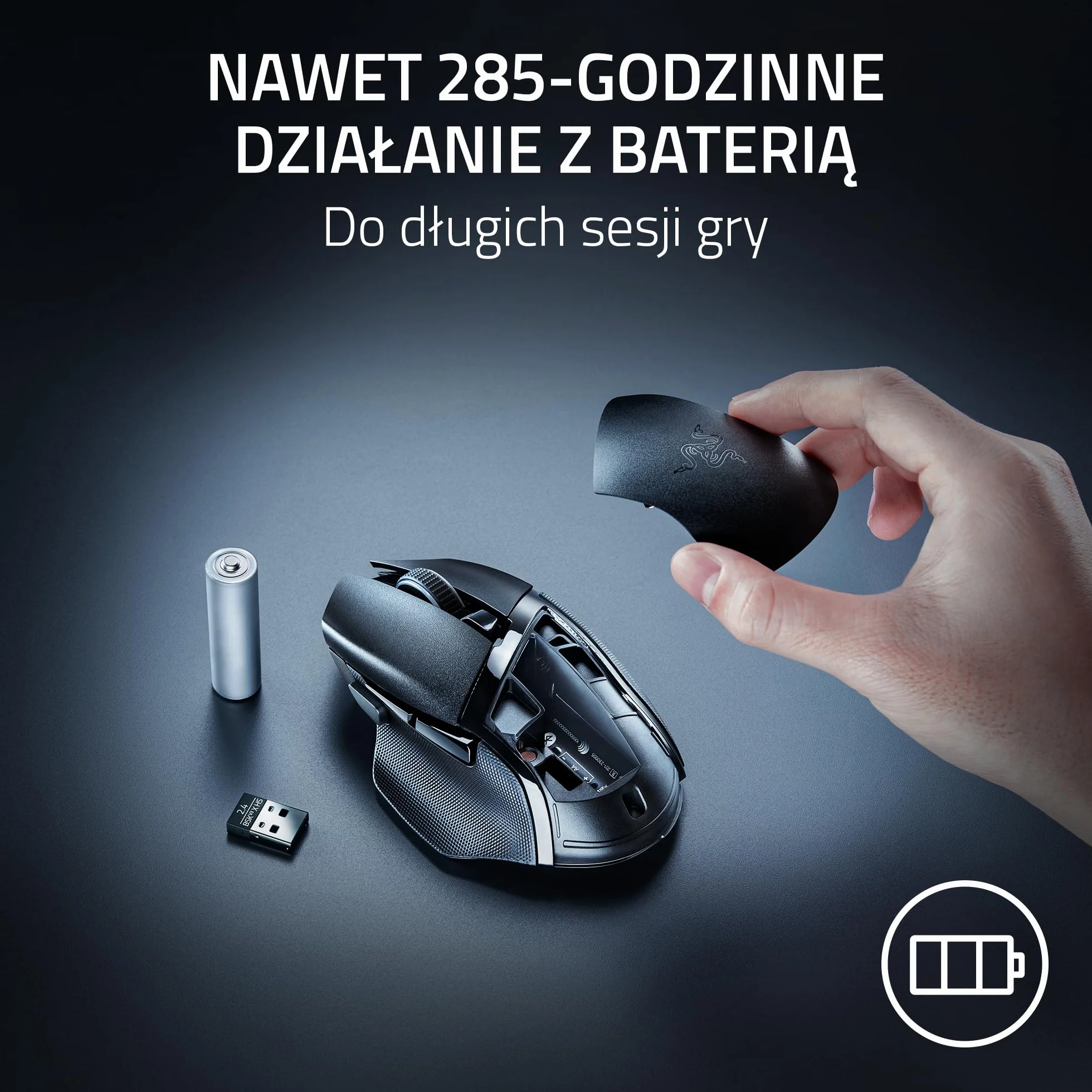 Razer Basilisk V3 X HyperSpeed Bezprzewodowa Mysz Do Gier, Ergonomiczny Kształt, 9 Konfigurowalnych Elementów Sterujących, Czujnik Optyczny 5G 18K, Czarny