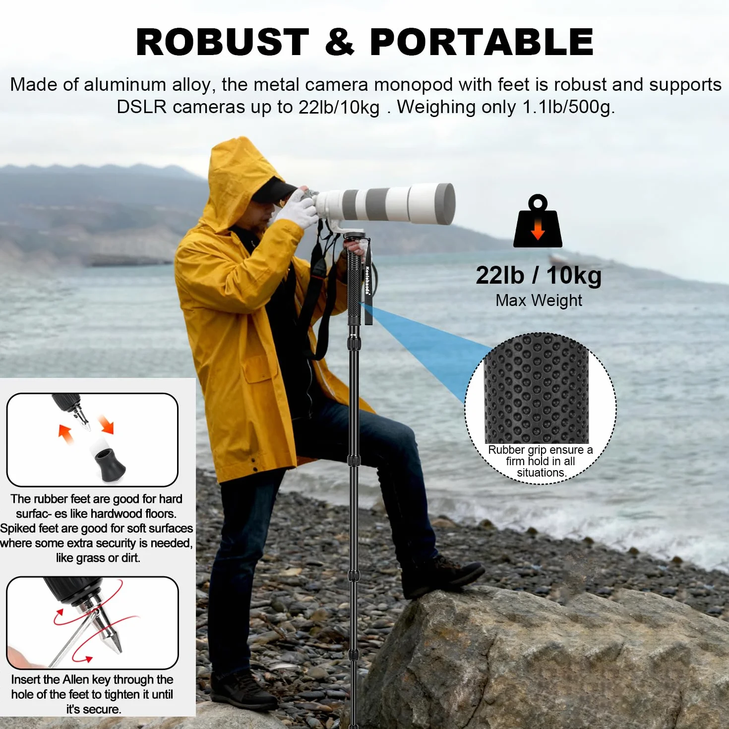 Koolehaoda Aluminiowy Monopod Składany 43 cm Statyw Fotograficzny do Aparatu