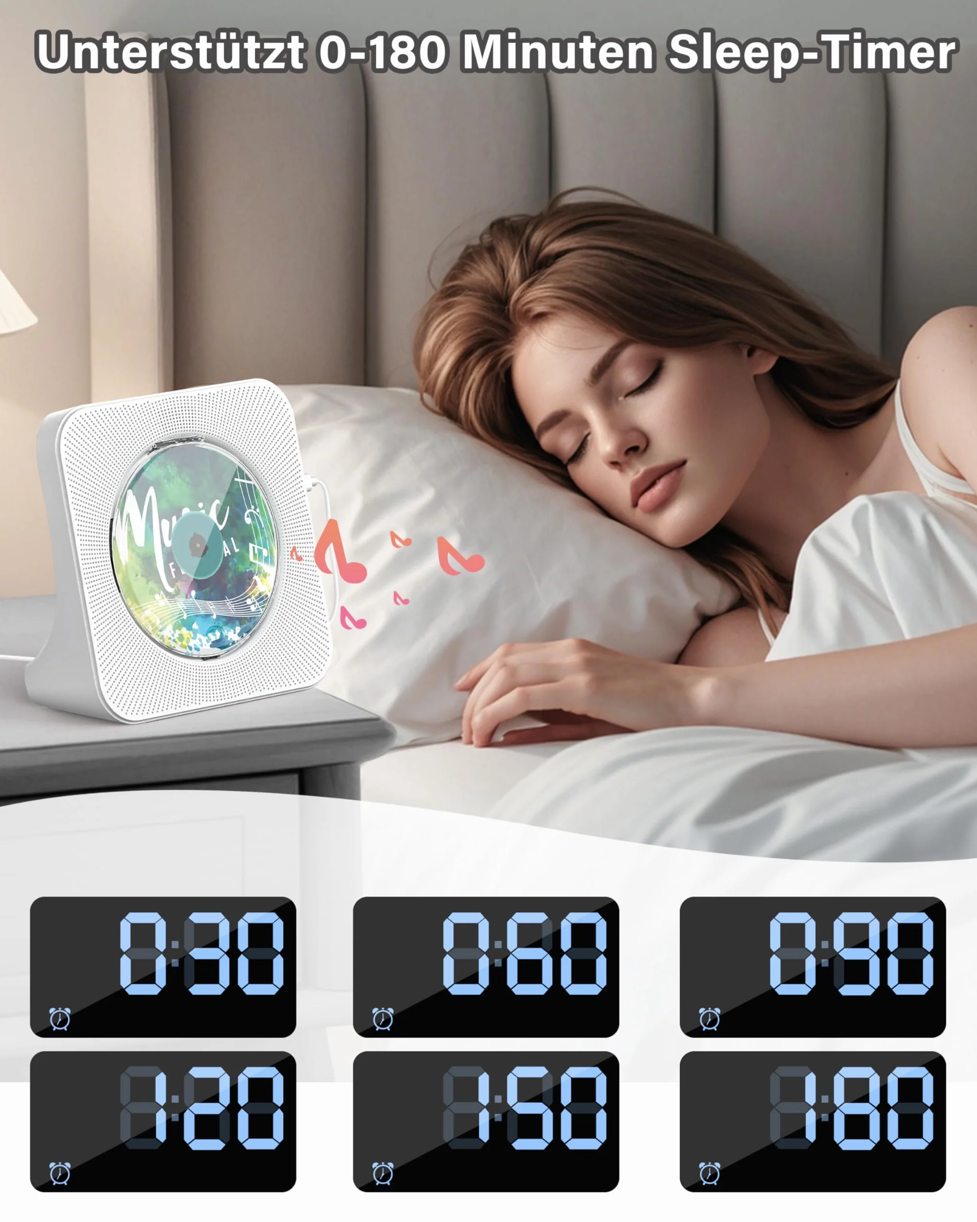 Przenośny odtwarzacz CD z Bluetooth 5.0, Greadio stacjonarny odtwarzacz CD do domu, odtwarzacz muzyczny CD z głośnikami, pilot zdalnego sterowania, osłona przeciwpyłowa, radio FM, wyświetlacz LCD, AUX