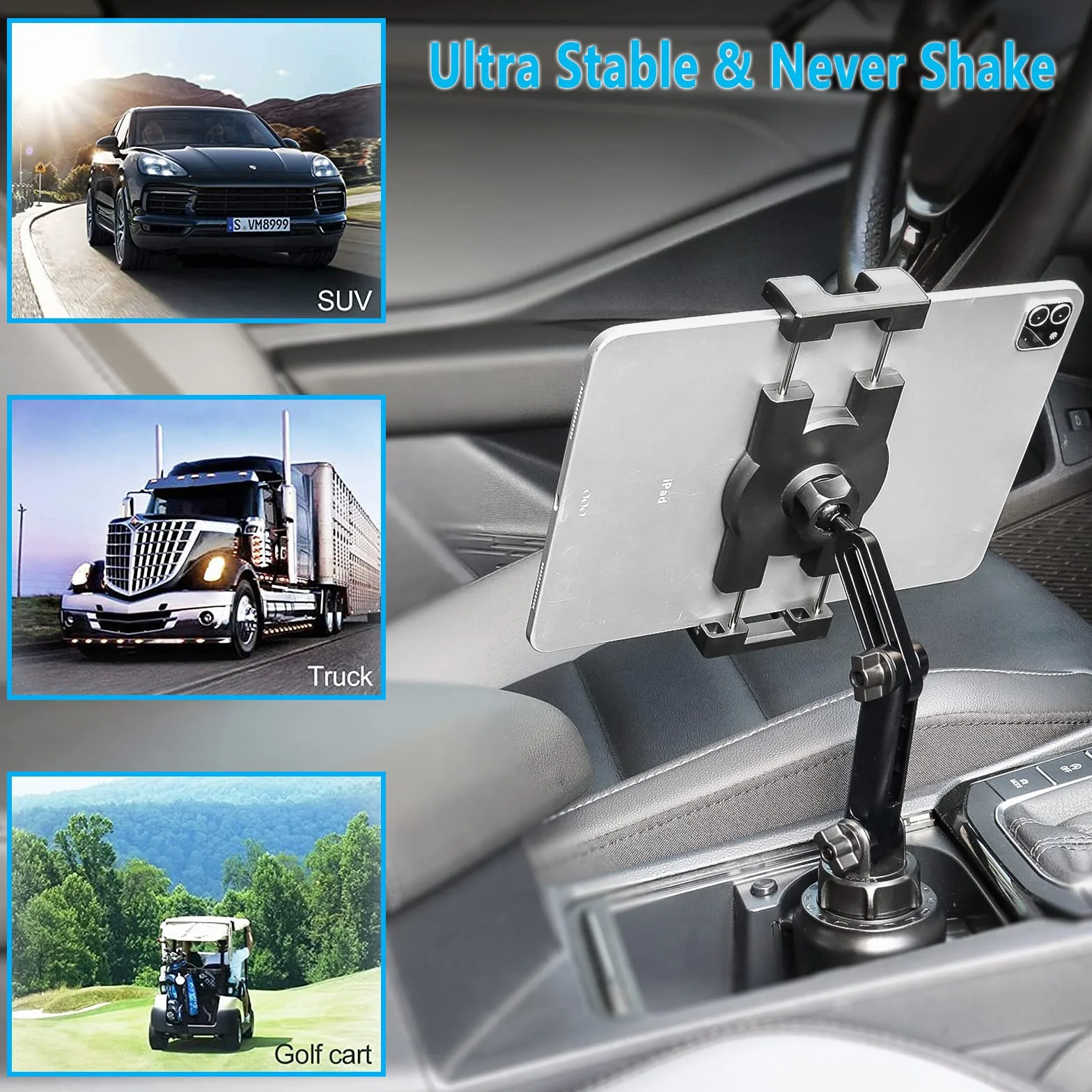 Uchwyt na tablet samochodowy z wysuwanym ramieniem 360° obrotowy do iPada Pro Air Mini Galaxy Huawei iPhone 4-12,9"