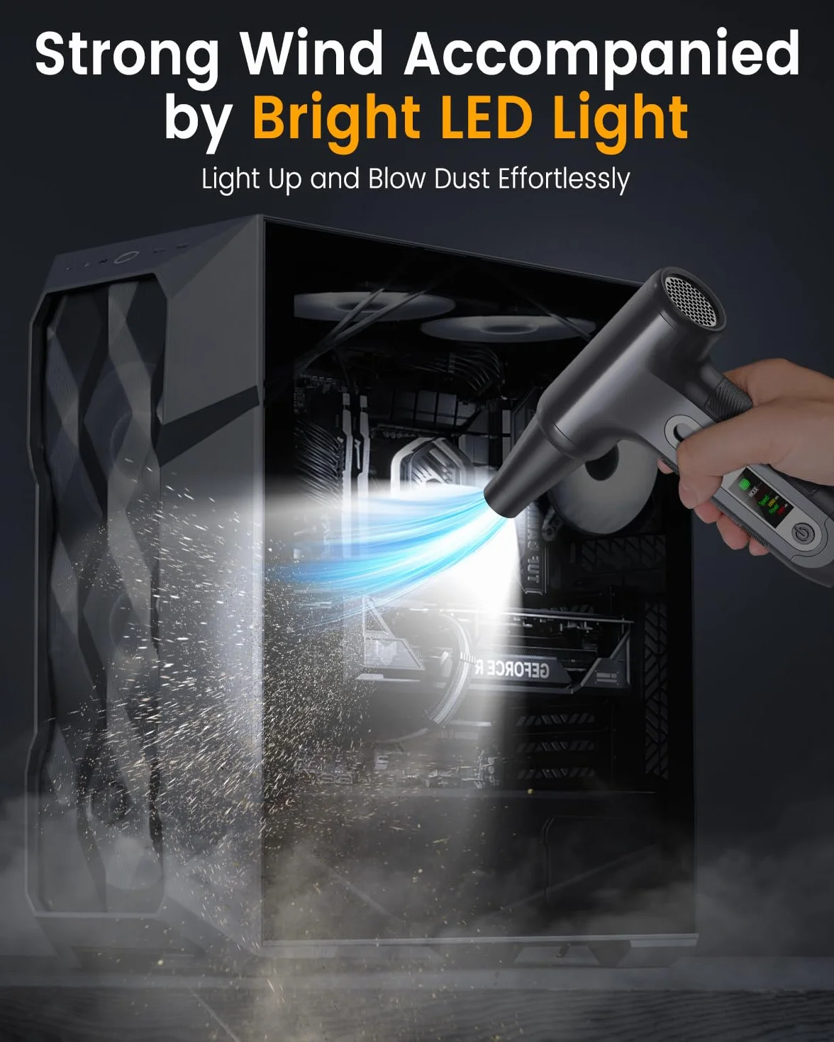 Elektryczna dmuchawa do kurzu z wyświetlaczem HD – Electric Air Duster 20 0000 obr./min ze światłem LED, mini dmuchawa z akumulatorem, sprężone powietrze do czyszczenia PC, dmuchawa powietrza do
