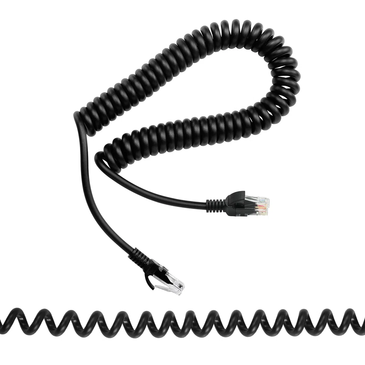 Cat5e zwijany kabel Ethernet zwijany kabel RJ45 sieć LAN zwijany kabel spiralny do laptopów, komputerów stacjonarnych, routerów, dekoderów - rozciągliwy do 1,5 m