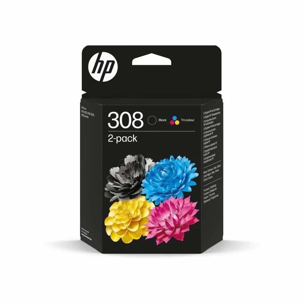 Confezione da 2 cartucce d'inchiostro originali HP 308 nero e tricromia (6L6S6UE) per HP Envy 6110, 6120, 6130, 6520, 6530