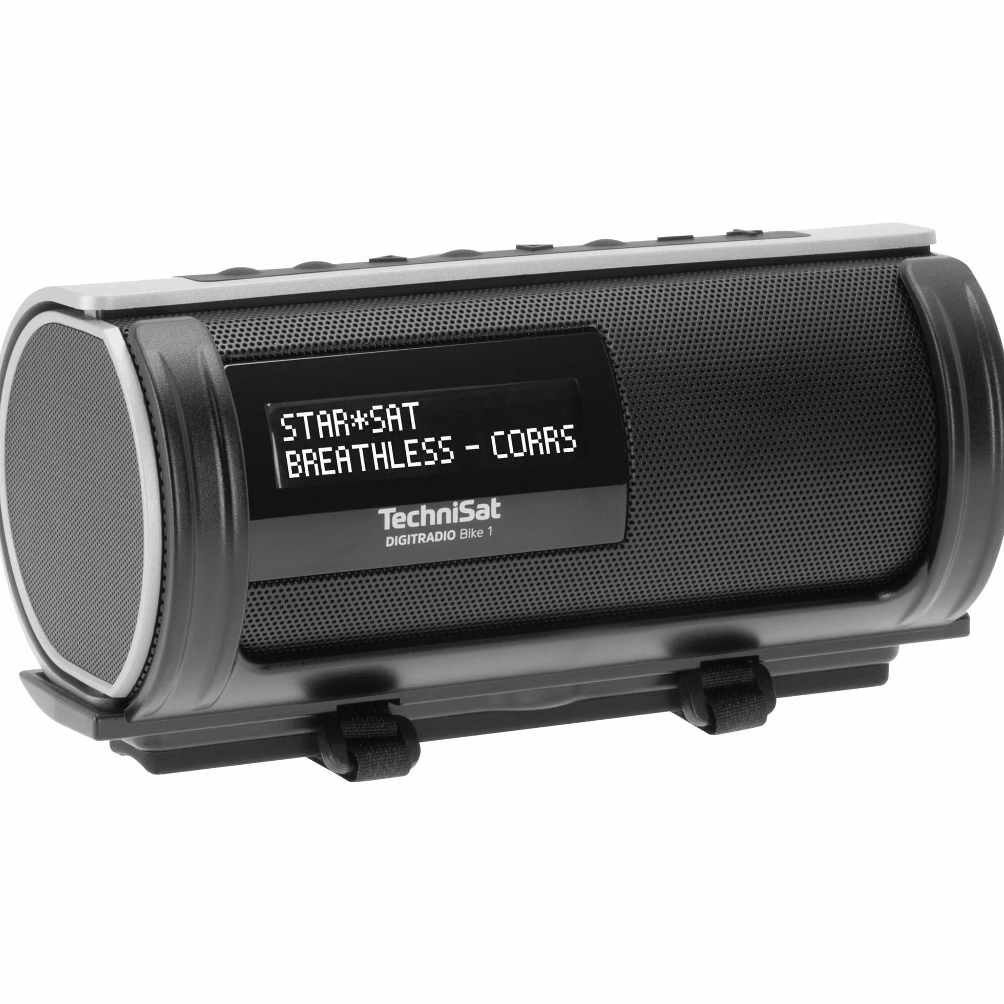 TechniSat Digitradio Bike 1 – DAB+ radio rowerowe (DAB, UKW, obudowa wodoszczelna IP65, wyświetlacz OLED, strumieniowa transmisja audio Bluetooth, uniwersalny uchwyt na kierownicę/ramę, akumulator, 2