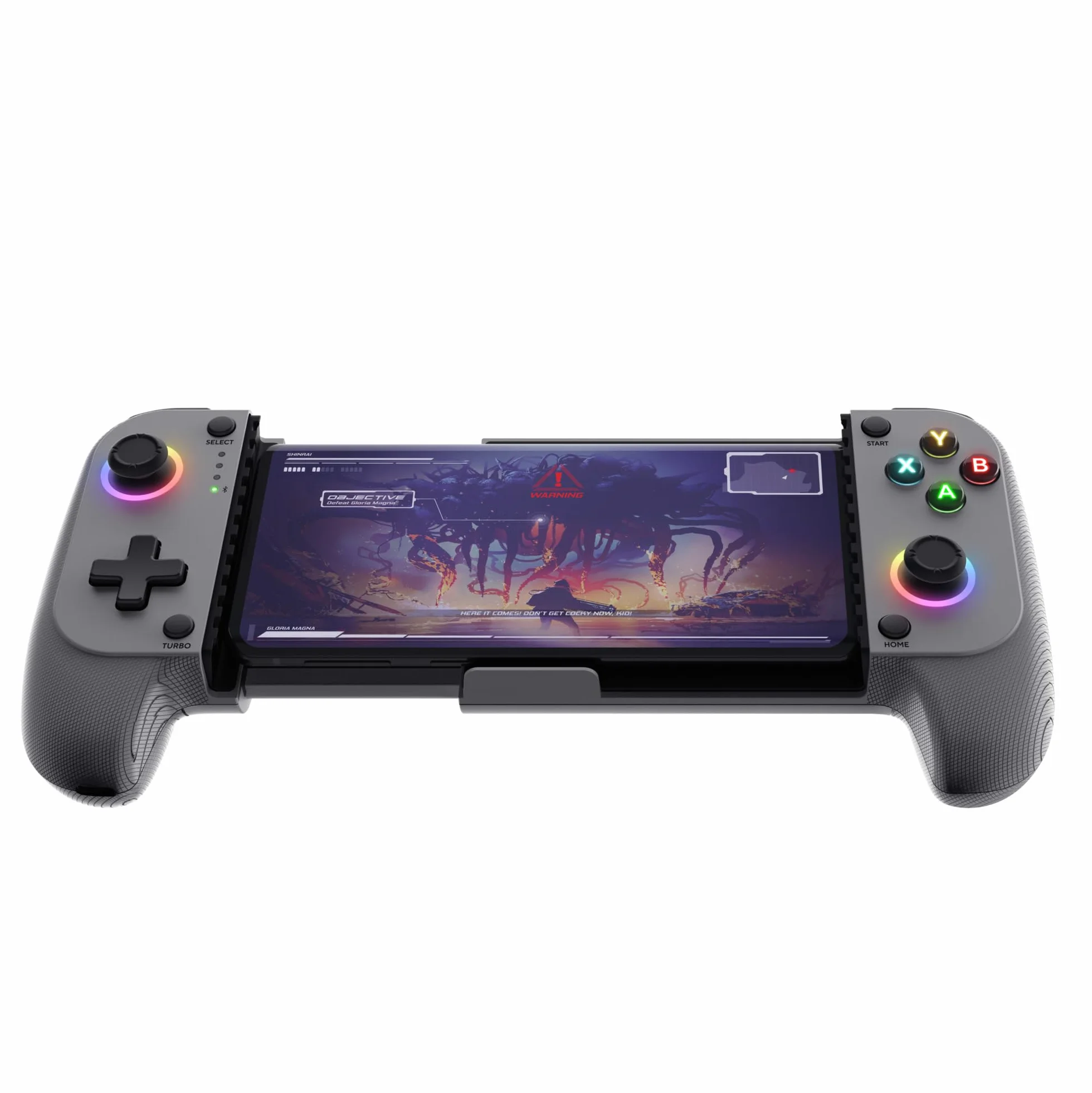 Trust Gaming GXTrust 735G Mylox Kontroler do Gier z Uchwytem na Telefon iPhone Android PS5 Xbox, Akumulator do 12h, Gamepad Bluetooth do Smartfona, Podświetlenie LED RGB, 18 Przycisków, Szary