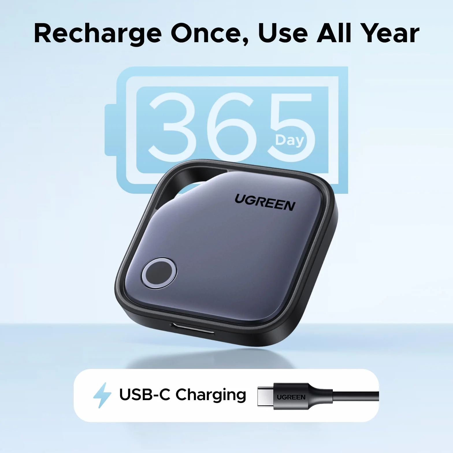 Zestaw 4 sztuk UGREEN FineTrack Duo dla systemu iOS lub Android, ładowalny tracker USB C kompatybilny z Apple Find My lub Google Find Hub, lokalizator kluczy i smarttag do plecaków, walizek itp.