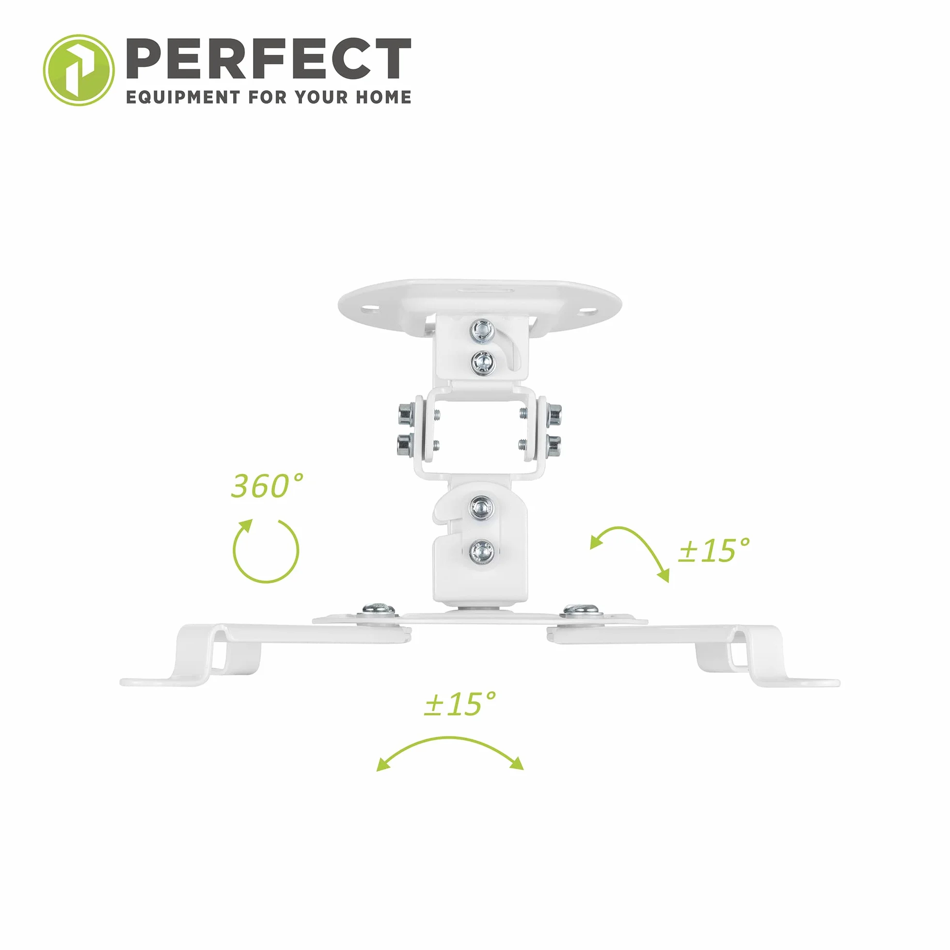 Idealny uchwyt do projektora, pochylony -15°/+15°, wychylny o 360°, obracany o 360°, odstęp od sufitu 15 cm, nośność maks. 13,5 kg, biały