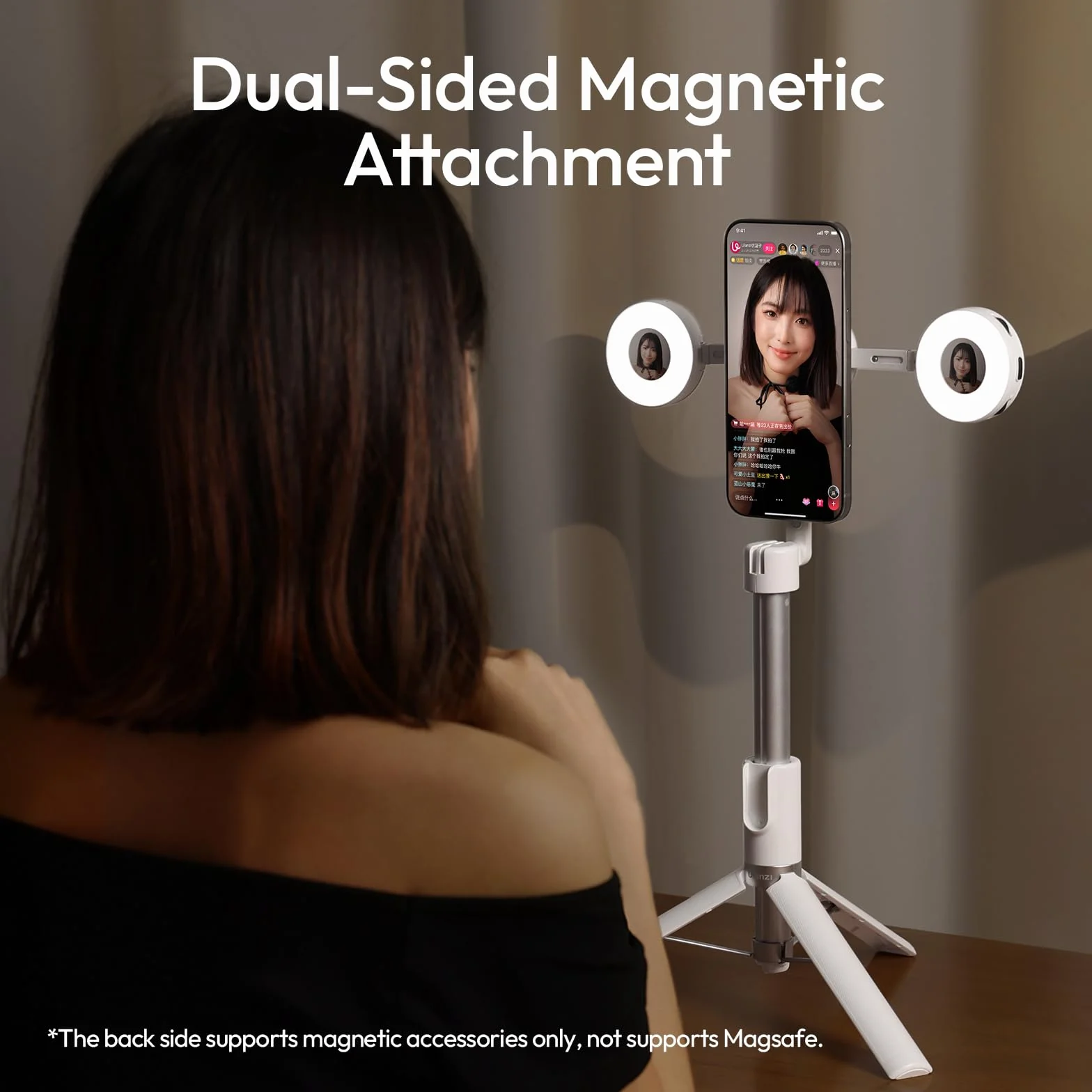 ULANZI ML05 Podwójna magnetyczna lampa pierścieniowa LED do selfie 9000K CRI≥97 Czarny
