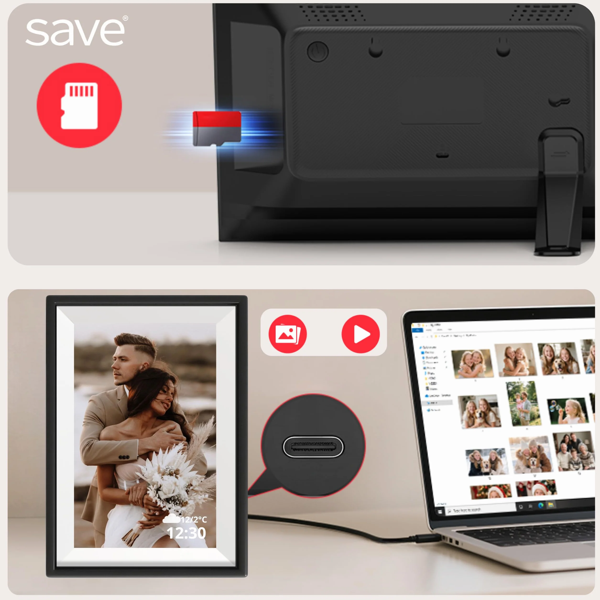 Cyfrowa ramka na zdjęcia Wi-Fi 10,1", ekran dotykowy HD IPS, dotykowy ekran, elektroniczna ramka na zdjęcia z pamięcią 16GB, automatyczne obracanie zdjęć, udostępnianie zdjęć filmów w dowolnym miejscu