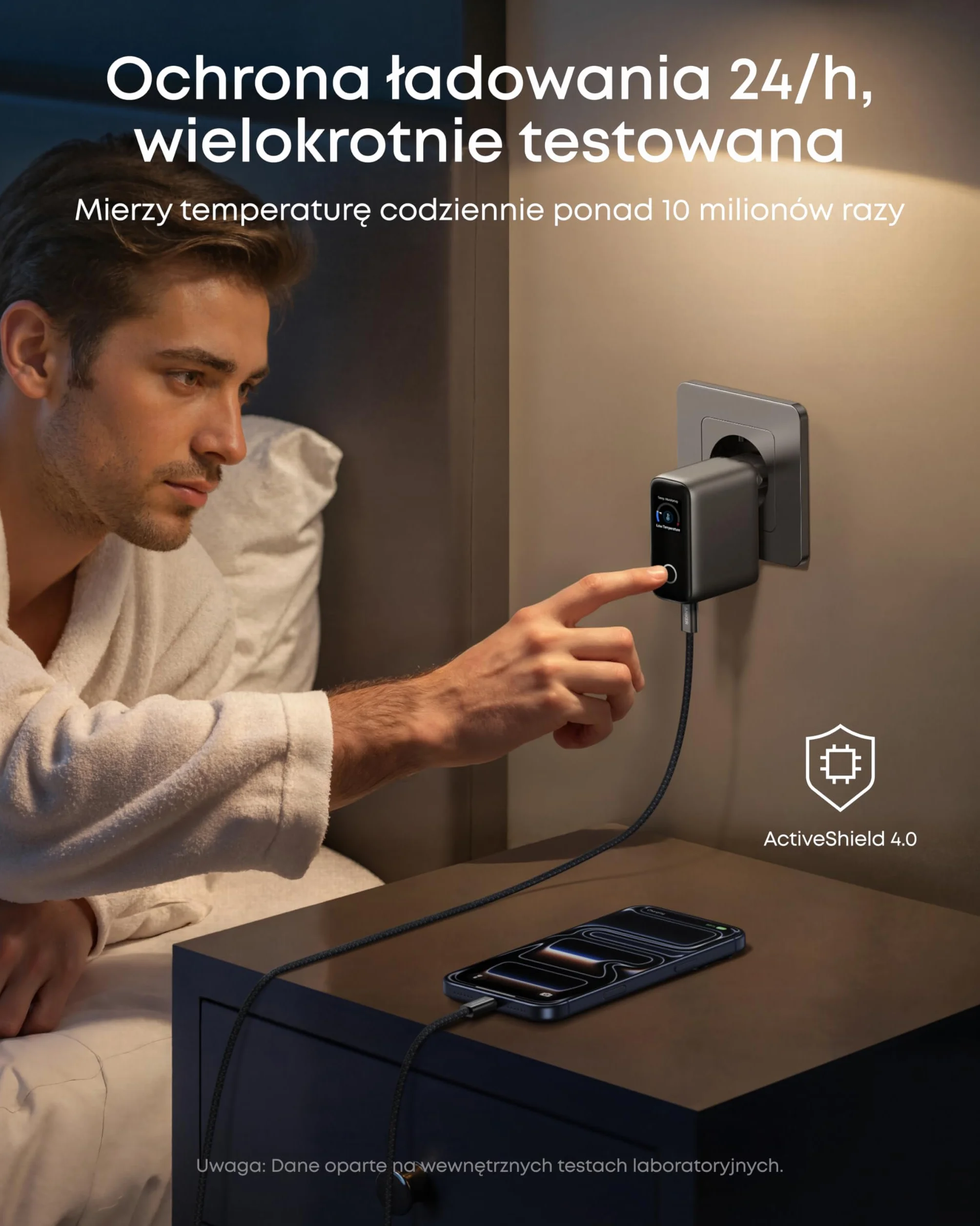 Ładowarka sieciowa Anker, maksymalna moc 100 W, 3 porty GaN i ultra kompaktowa ładowarka ścienna, inteligentny wyświetlacz i sterowanie dotykowe, do MacBooka, iPada (Dark Gray)