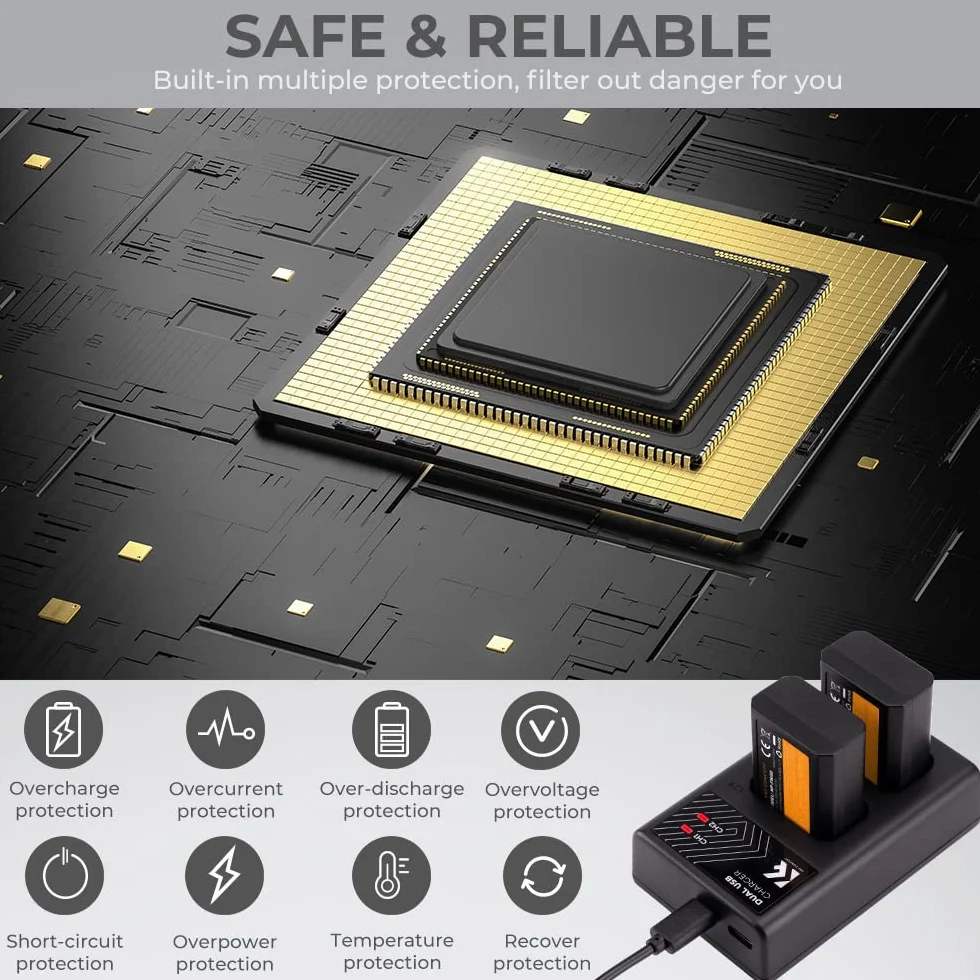 K&F CONCEPT NP-FW50 ładowarka do aparatu, bateria 1100 mAh, 2 sztuki zestaw do ładowania do Sony ZV-E10 A6000, A6500, A6300, A6400, A7, A7II, A7RII, A7SII, A7S, A7S2, A7R, A7R2, A55, A5100