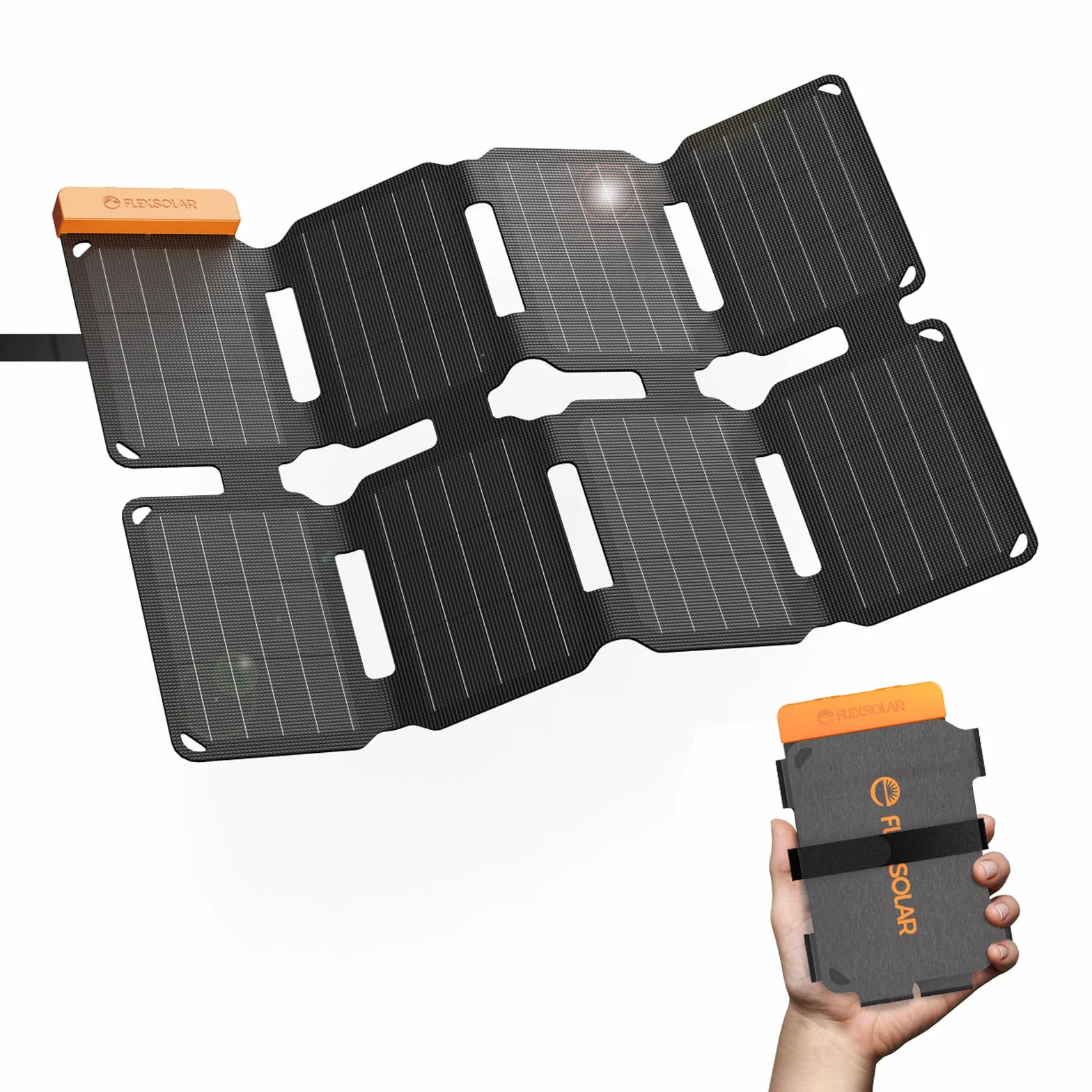Flexsolar 25W Mini Składany Panel Słoneczny w Rozmiarze Kieszonkowym, Wodoodporny E-Film Przenośny Ładownik Słoneczny z USB-A i USB-C dla Stacji Zasilania, Smartfonów, Tabletów, Powerbanków