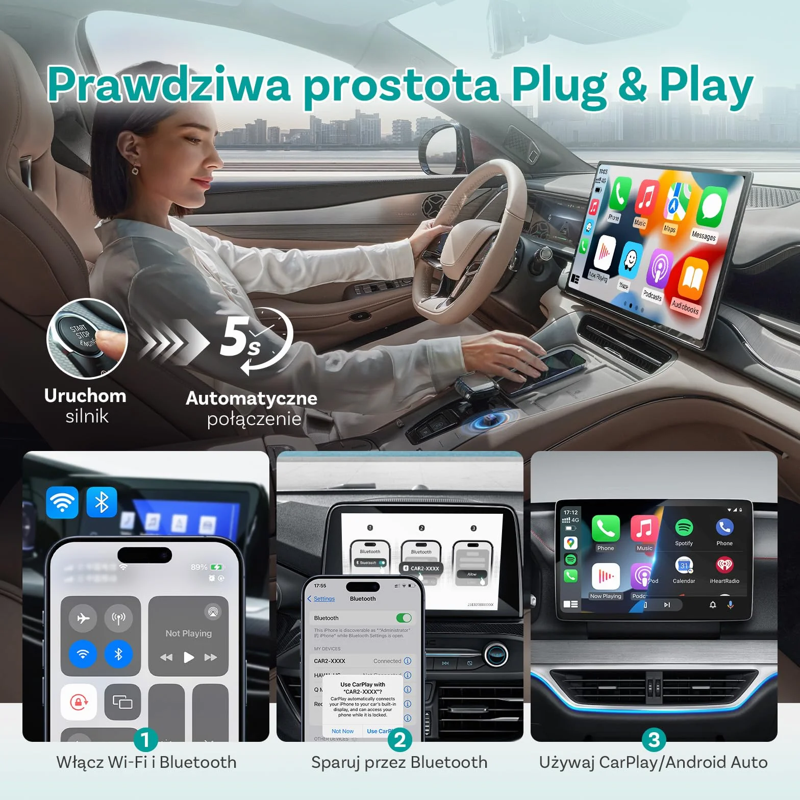 (2026 Nowość) OTTOCAST 2 w 1 Bezprzewodowy Adapter CarPlay i Android Auto, Ottocast Mini Pico z Odłączenie Jednym Naciśnięciem, BT 5.4, Plug & Play do Samochodów z Fabrycznym CarPlay/Android Auto
