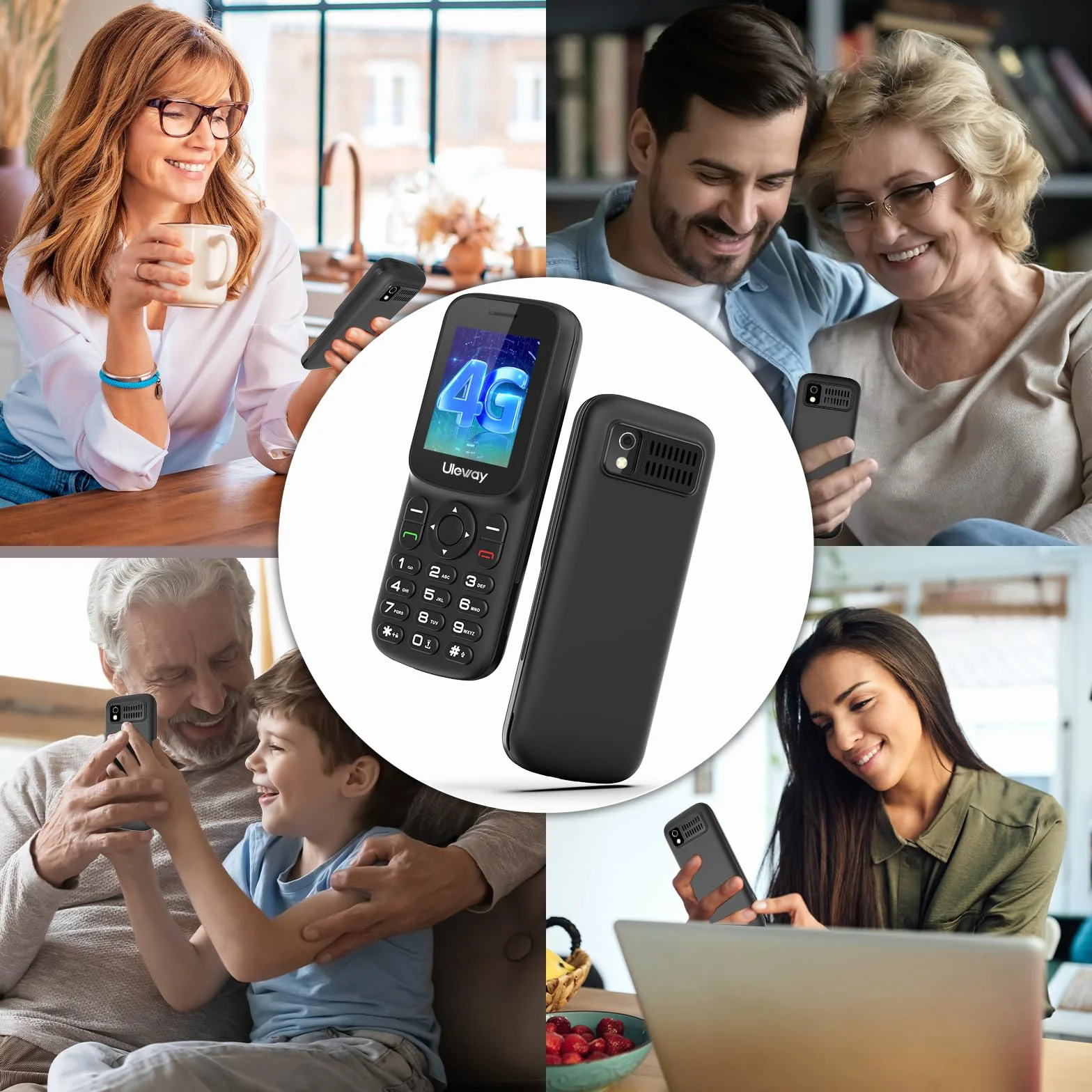 Telefon 4G LTE Mini telefon z przyciskami bez umowy, kolorowy wyświetlacz 1,7 cala, Bluetooth 1000 mAh, długi czas czuwania, Dual SIM, przenośny, telefon komórkowy dla seniorów z latarką LED