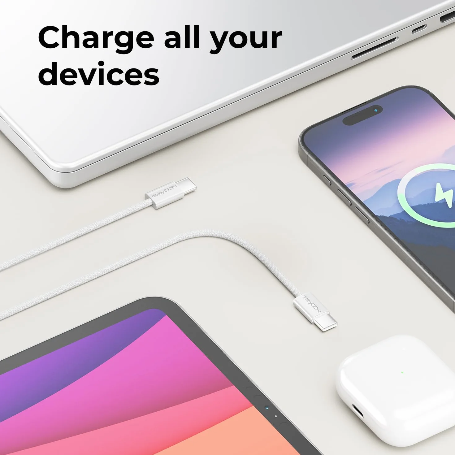 deleyCON 60W USB C Kabel Zestaw [4er Pack, 0,5M 1M 2M 3,0M] PD 3.0 USB-C na C Szybkie Ładowanie do iPhone 17 16 Pro Max Air Galaxy S26 S25 A56 A17 A26 iPad MacBook Xiaomi Switch PS5